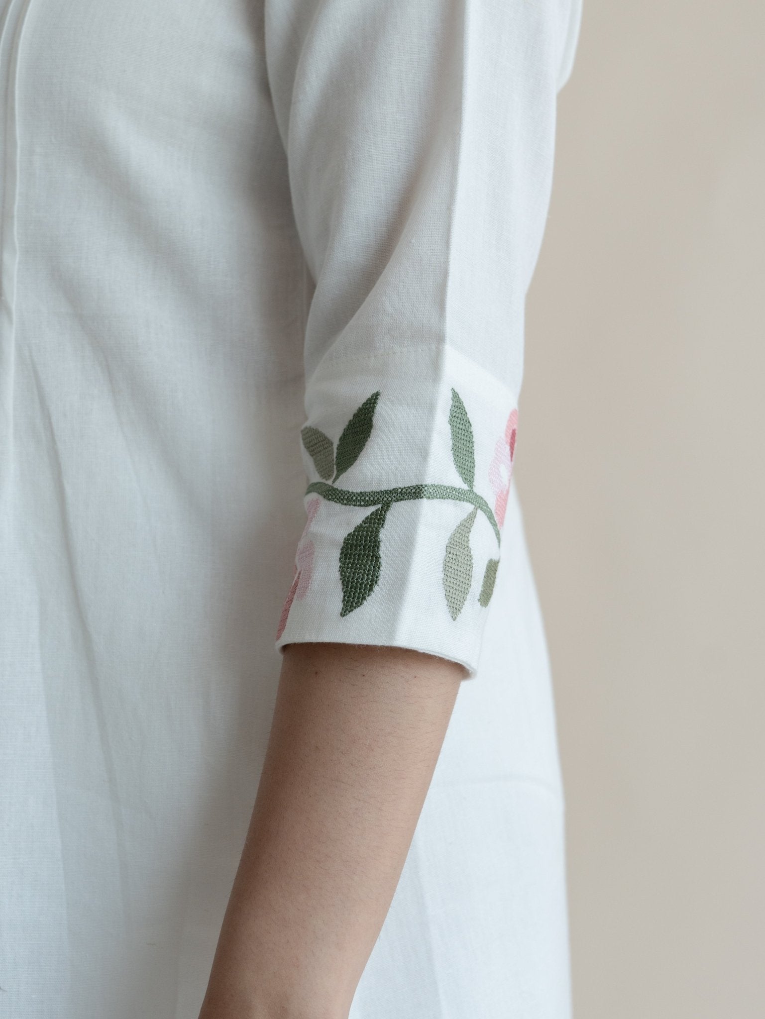 Hansika Cotton Flax Embroidered A - Line Kurta - AINA