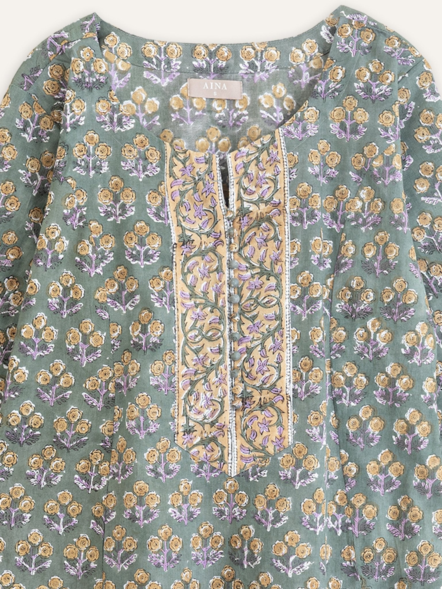Heera Cotton Block Printed A - Line Kurta - AINA