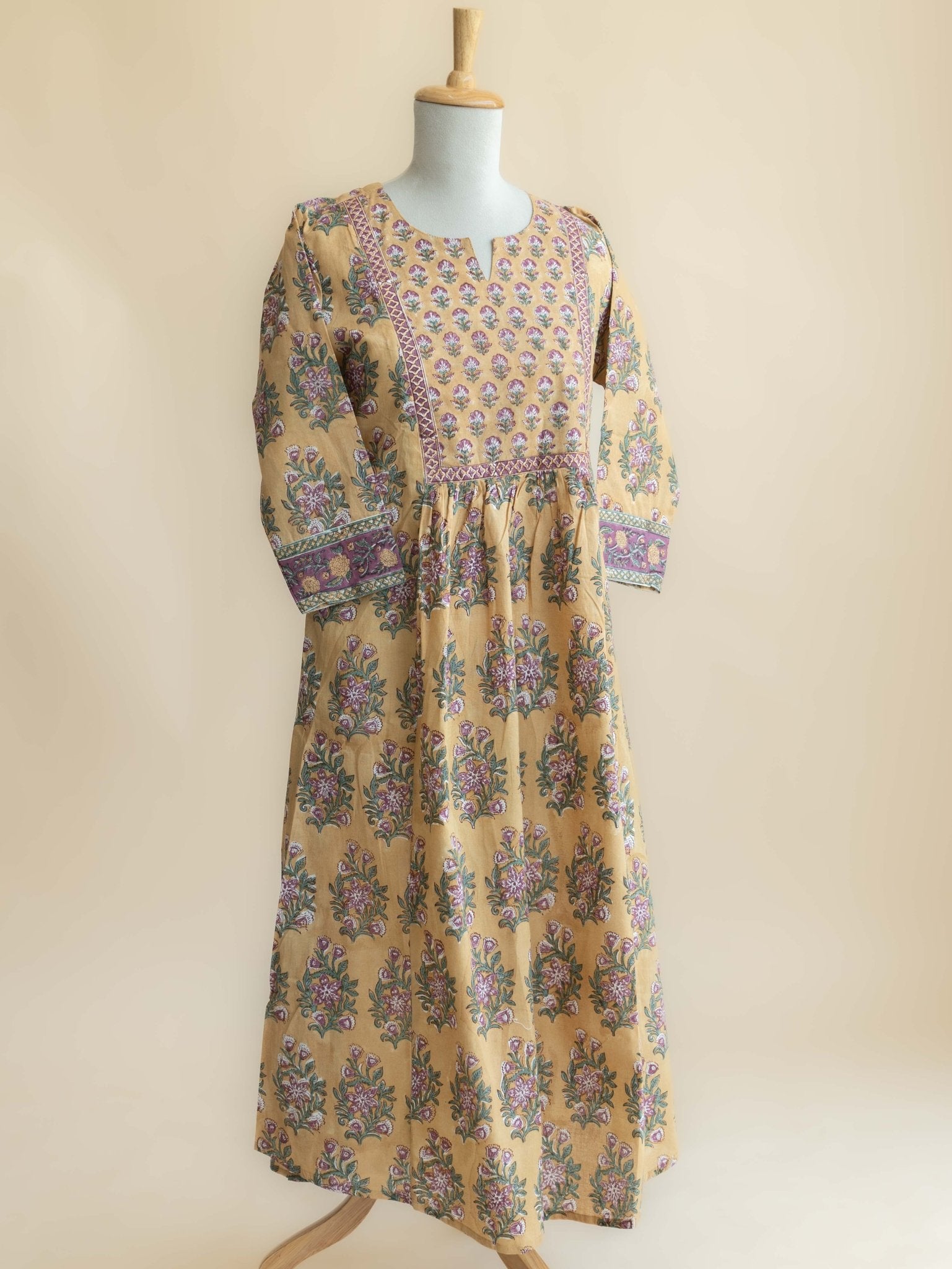 Helga Cotton Block Printed A - Line Kurta - AINA