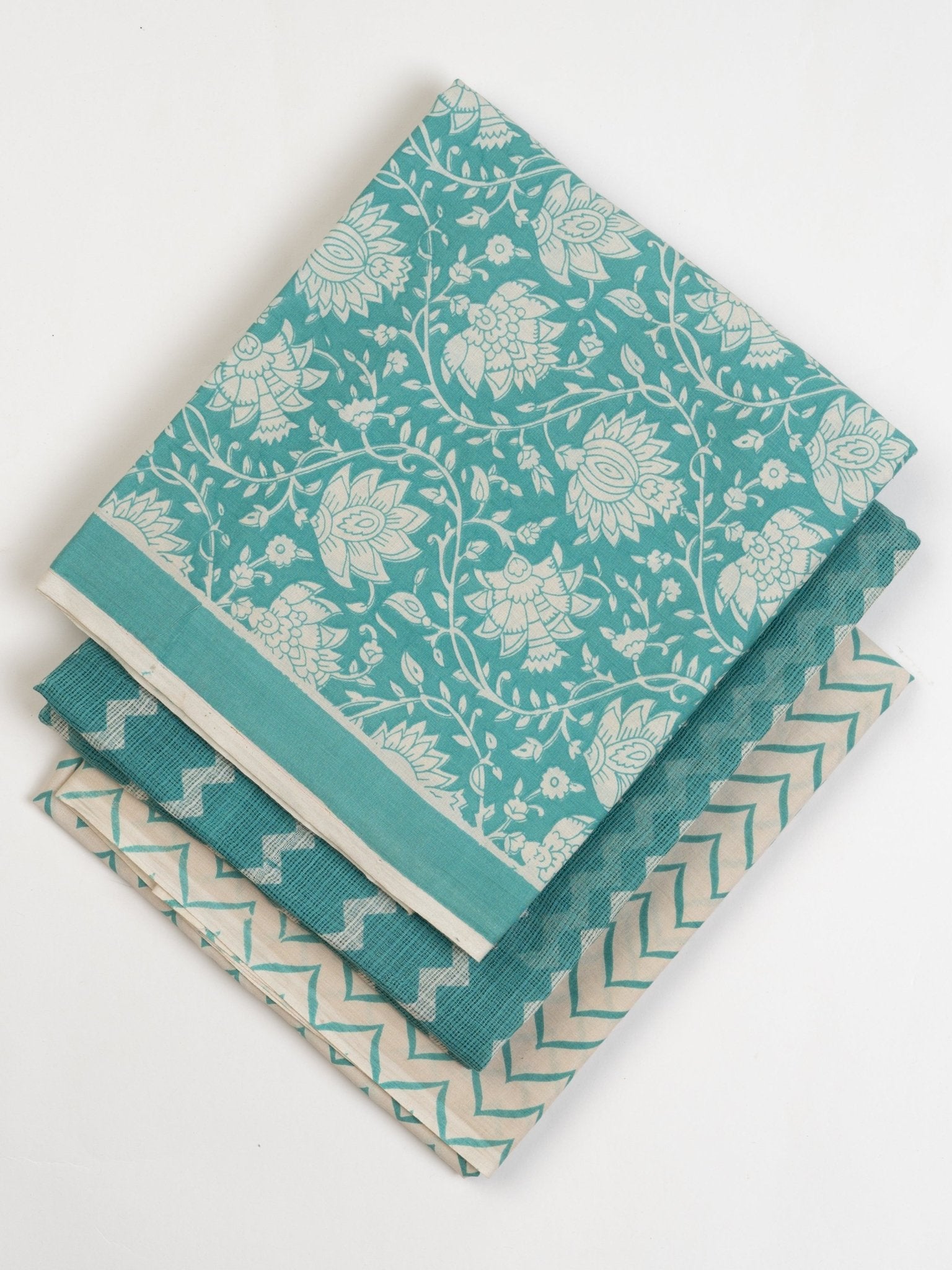 Hima Cotton Block Printed Unstitched Suit Set - 3 Piece - AINA
