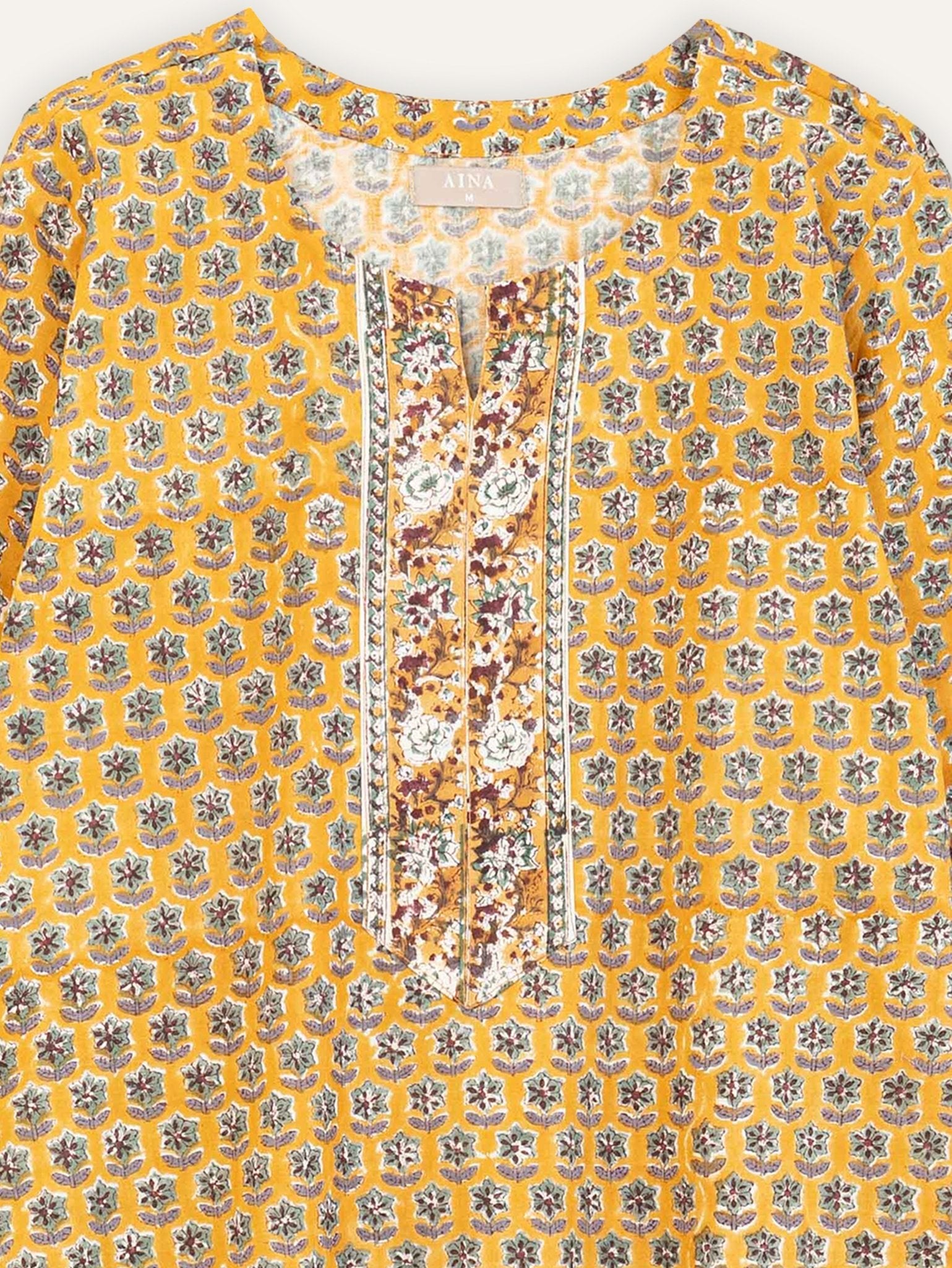 Hiya Cotton Block Printed Straight Kurta - AINA