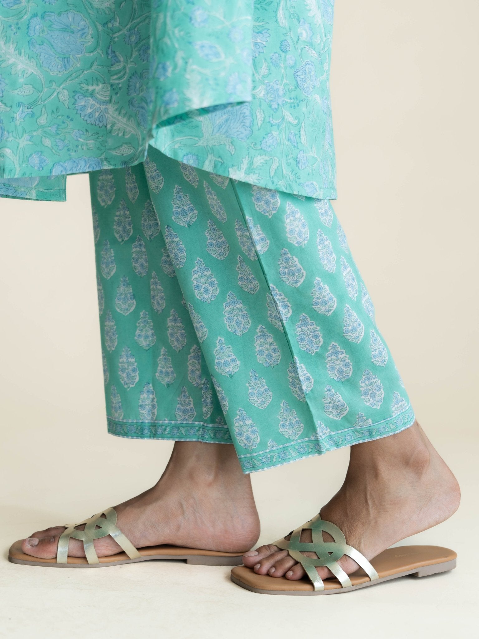 Hridhya Cotton Block Printed A - Line Suit Set - AINA