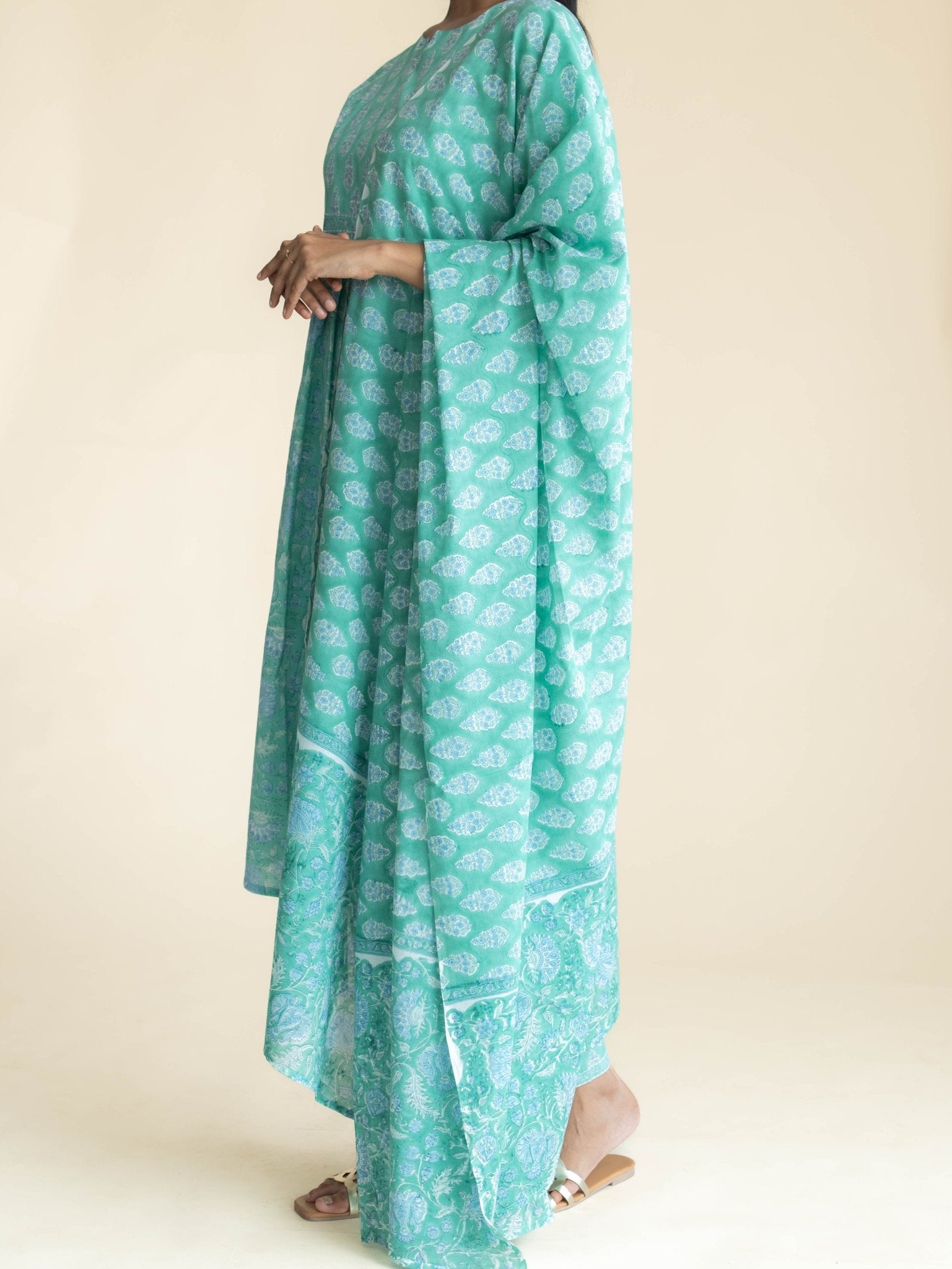 Hridhya Cotton Block Printed A - Line Suit Set - AINA
