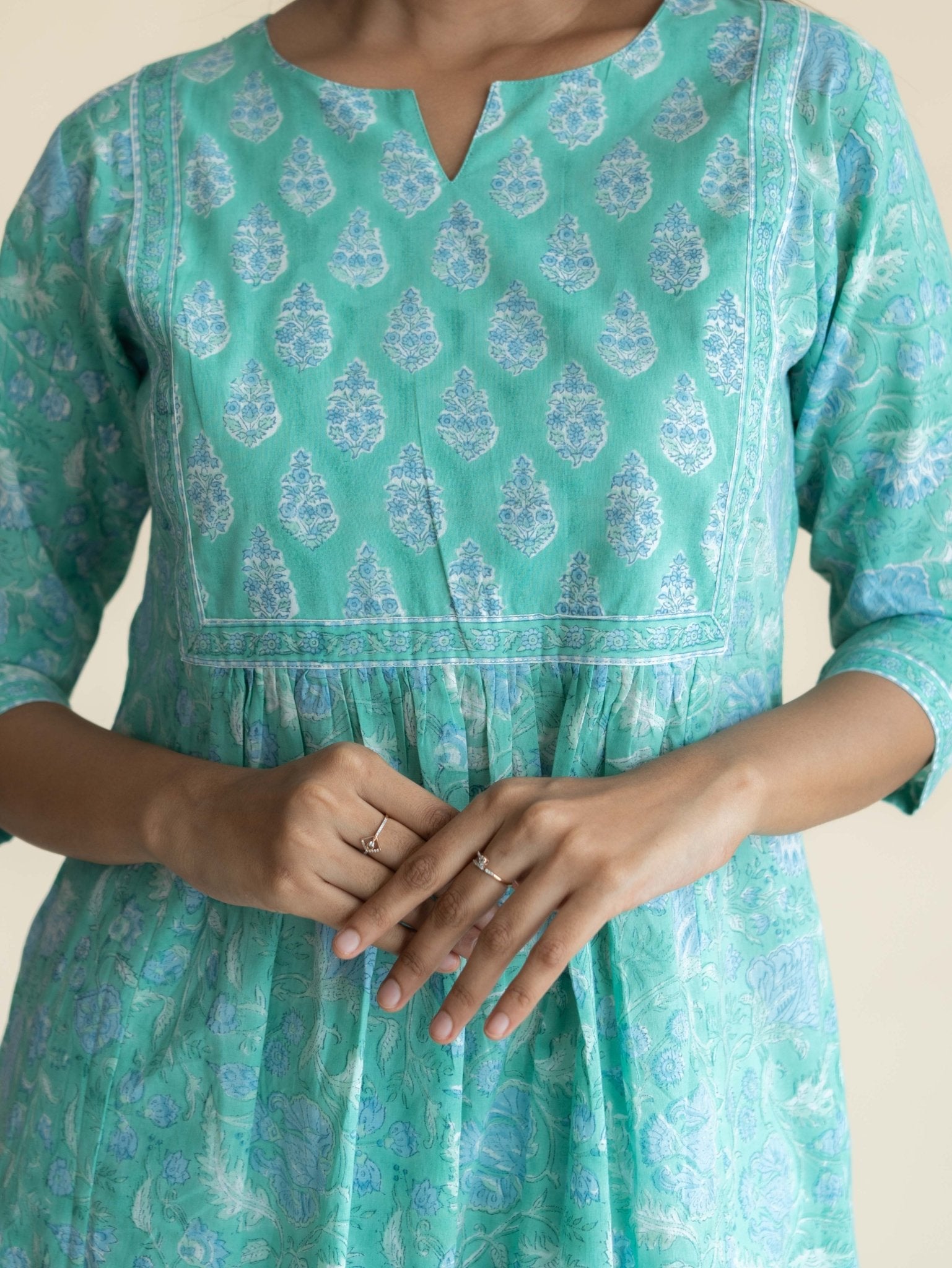 Hridhya Cotton Block Printed A - Line Suit Set - AINA