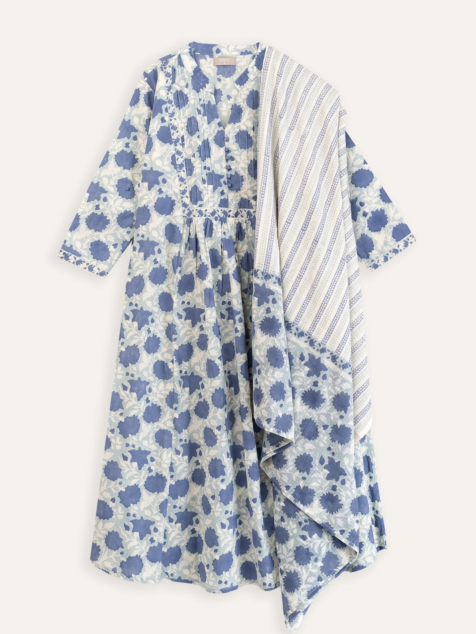 Hridya Kota Doria Block Printed Dupatta - AINA