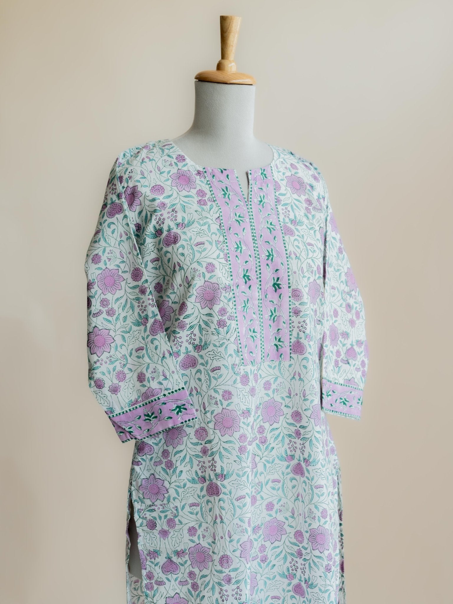 Huda Cotton Block Printed Straight Kurta - AINA