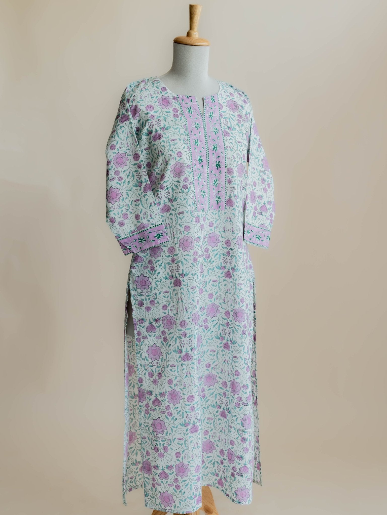 Huda Cotton Block Printed Straight Kurta - AINA