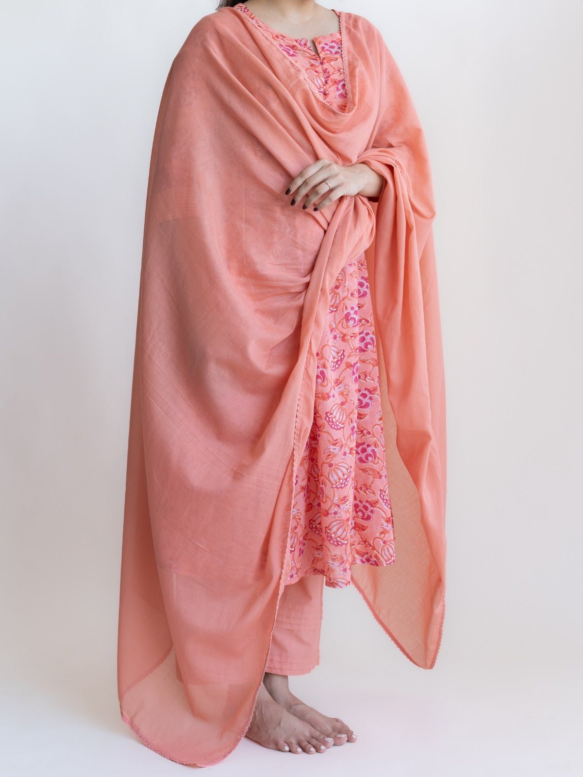 Inara Cotton Block Printed A - Line Suit Set - AINA