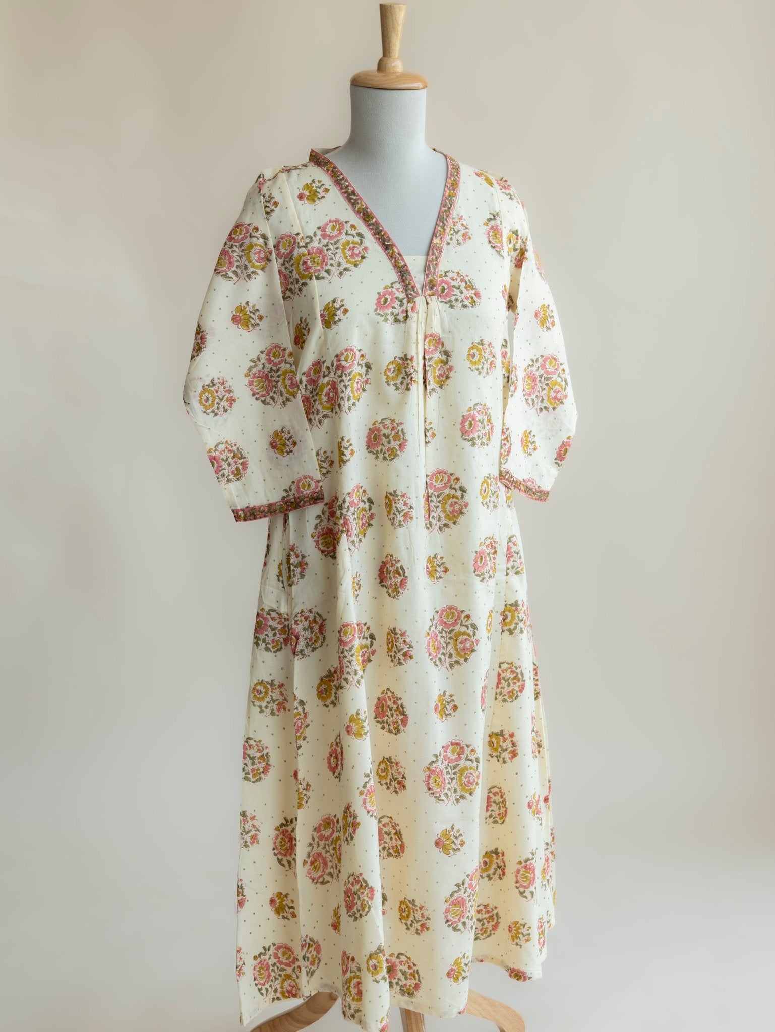 Inaya Cotton Block Printed A - Line Kurta - AINA