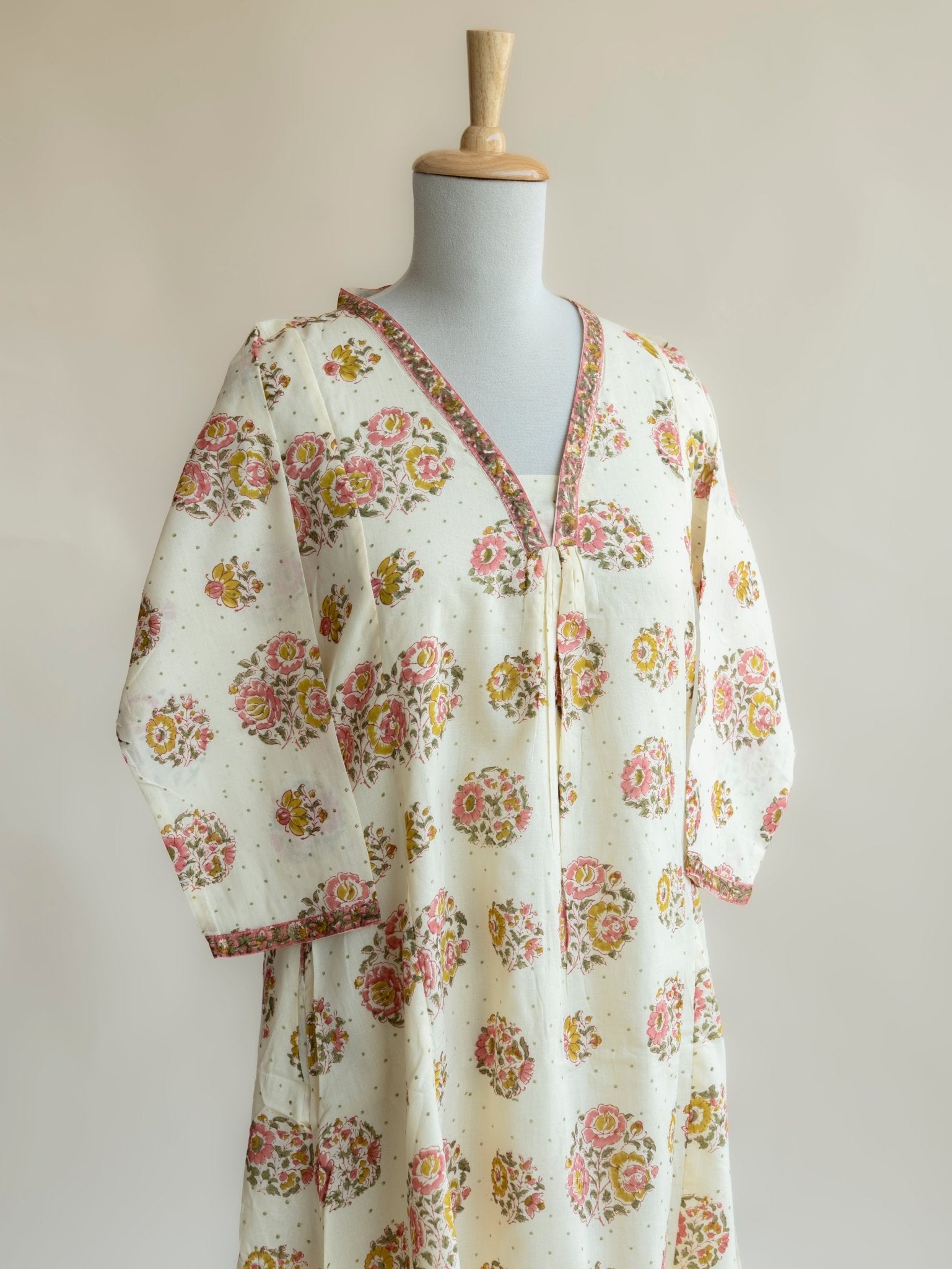 Inaya Cotton Block Printed A - Line Kurta - AINA