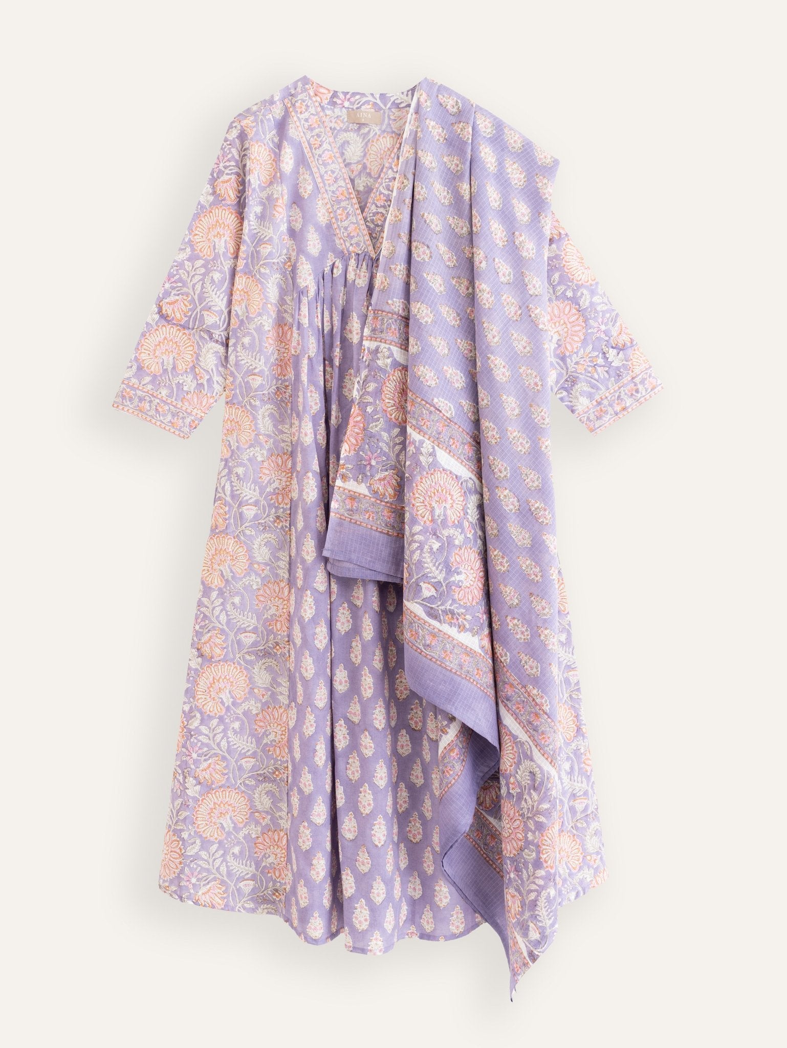 Insiya Cotton Block Printed A - Line Kurta - AINA