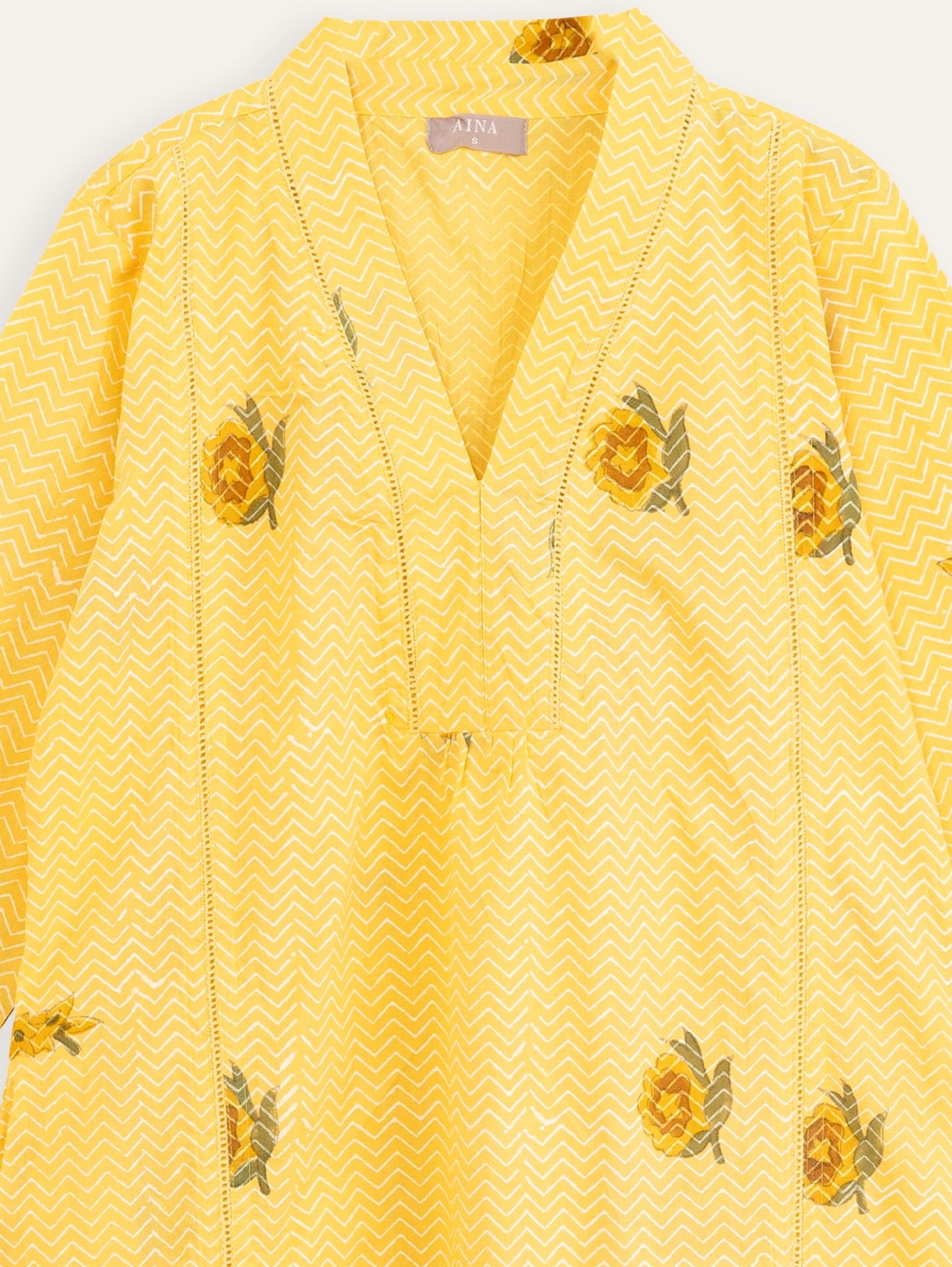 Ivikha Cotton Block Printed A - Line Kurta - AINA