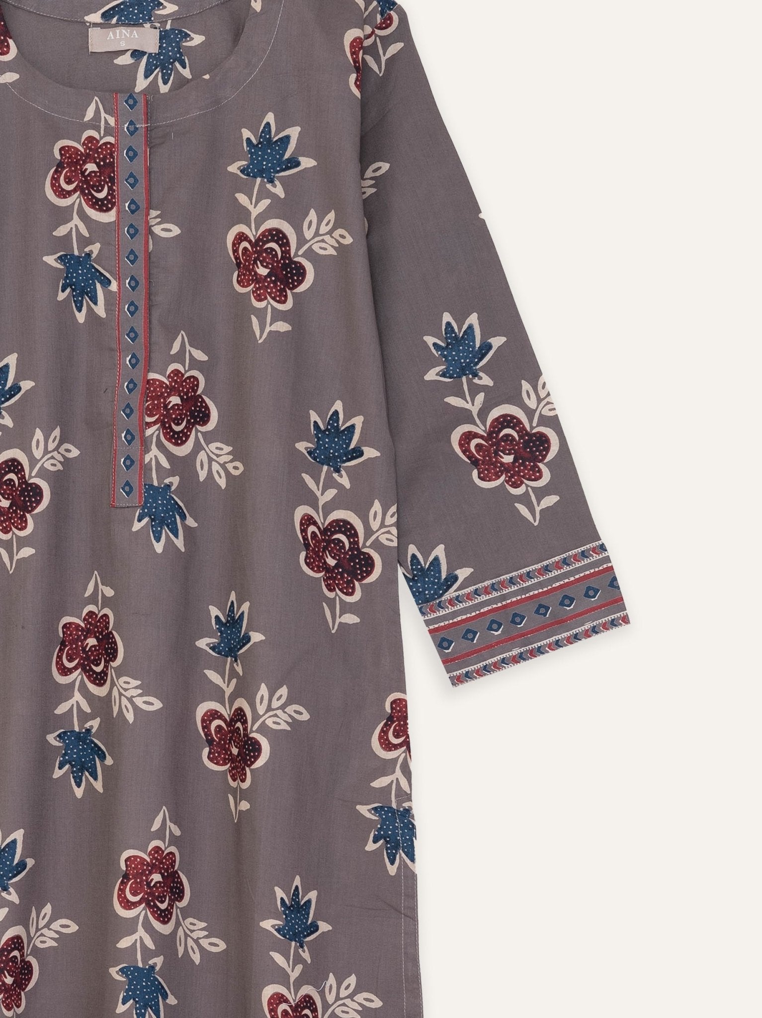 Izzat Cotton Printed Straight Kurta - AINA