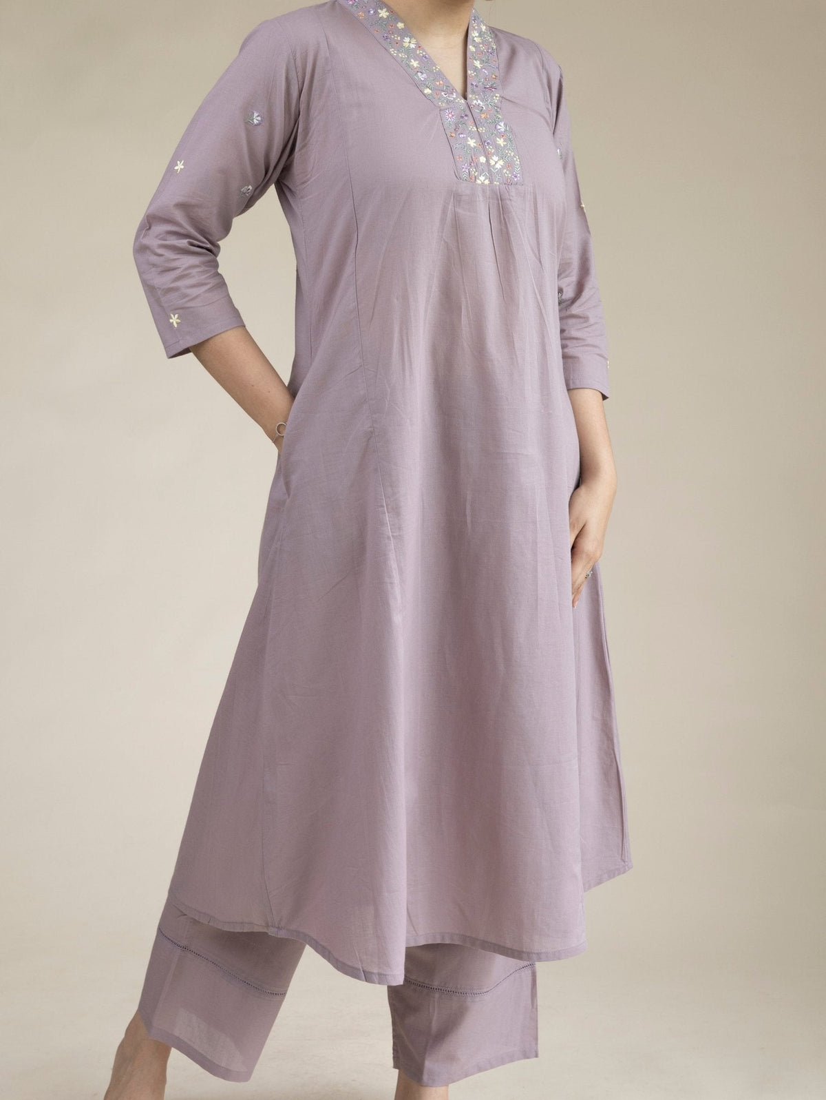 Jabina Cotton Embroidered A-Line 2 Piece Set - AINA