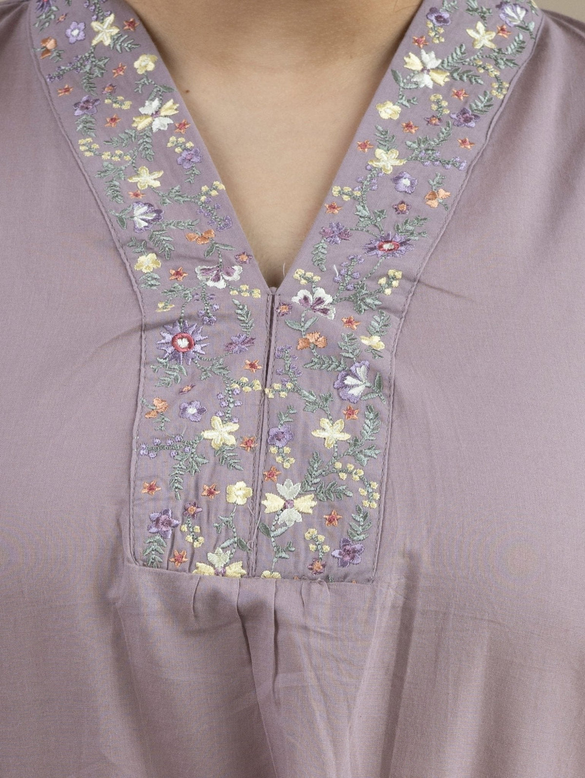 Jabina Cotton Embroidered A-Line Kurta - AINA