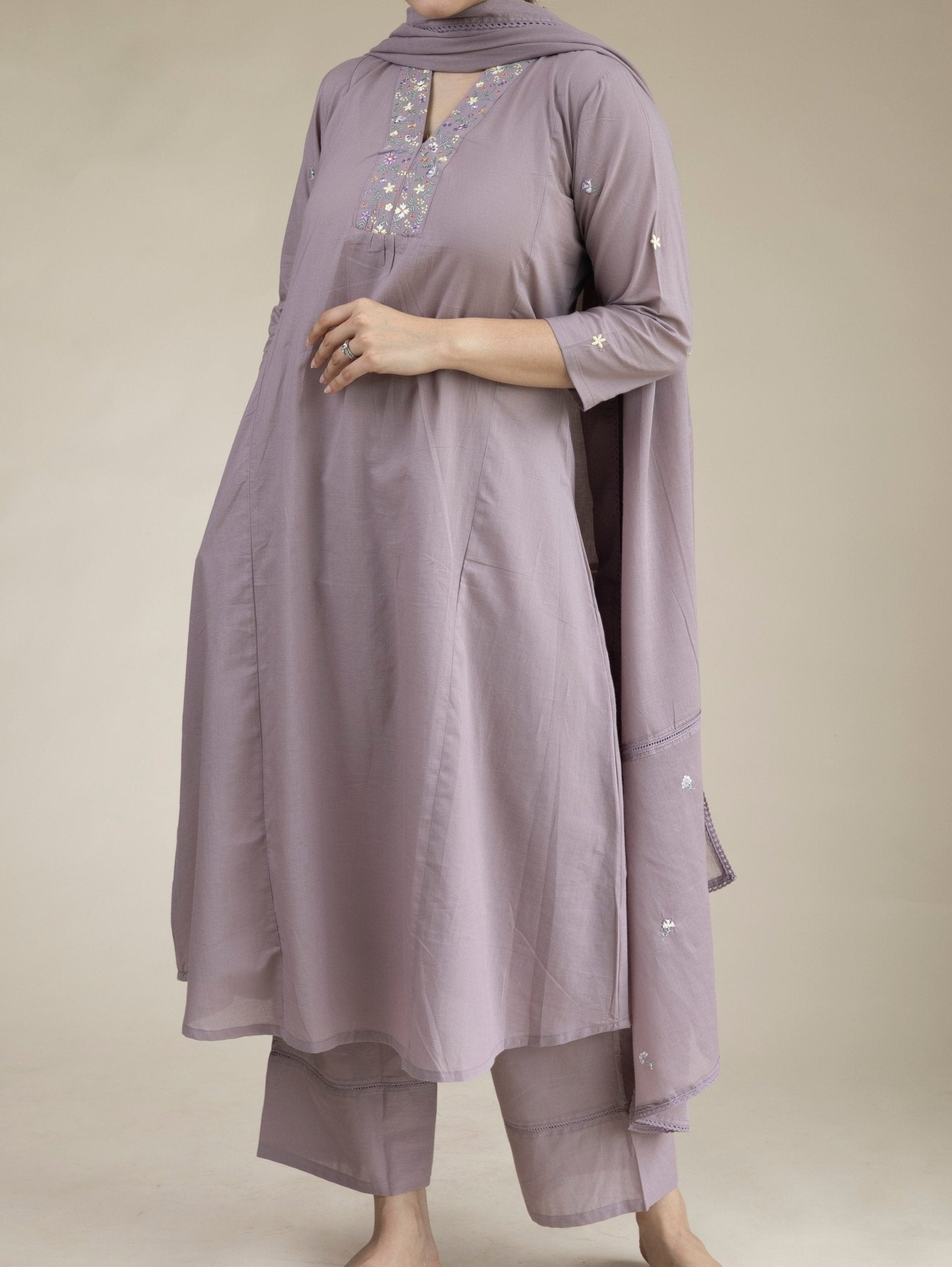 Jabina Cotton Embroidered A - Line Suit Set - AINA