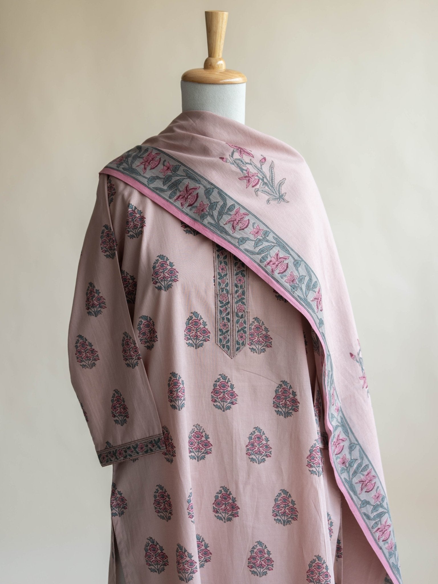 Jahan Cotton Block Printed Straight Suit Set - AINA