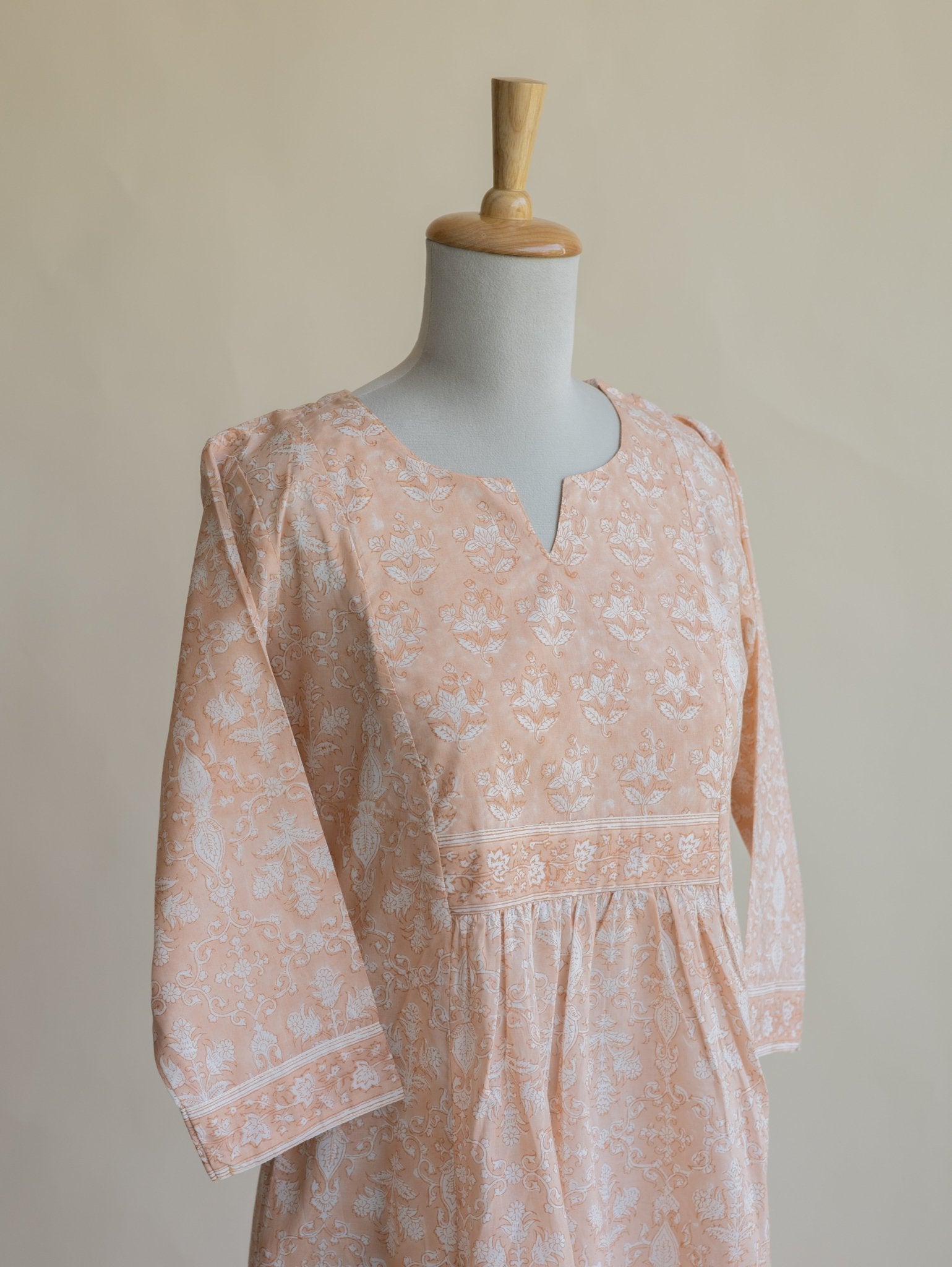 Jahna Cotton Block Printed A - Line Kurta - AINA