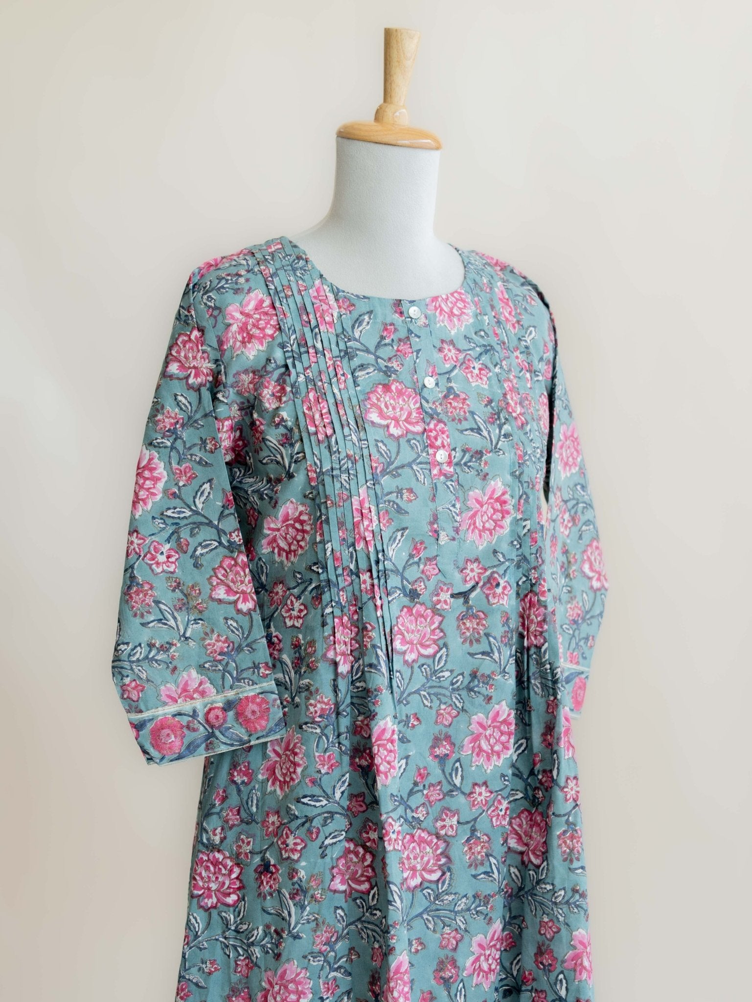 Jaza Cotton Block Printed A - Line Kurta - AINA