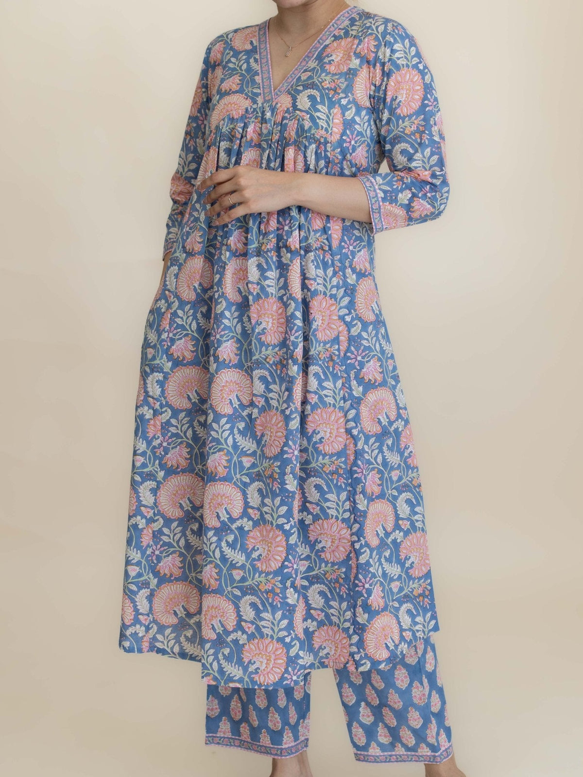 Jivisha Cotton Block Printed A-Line 2 Piece Set - AINA