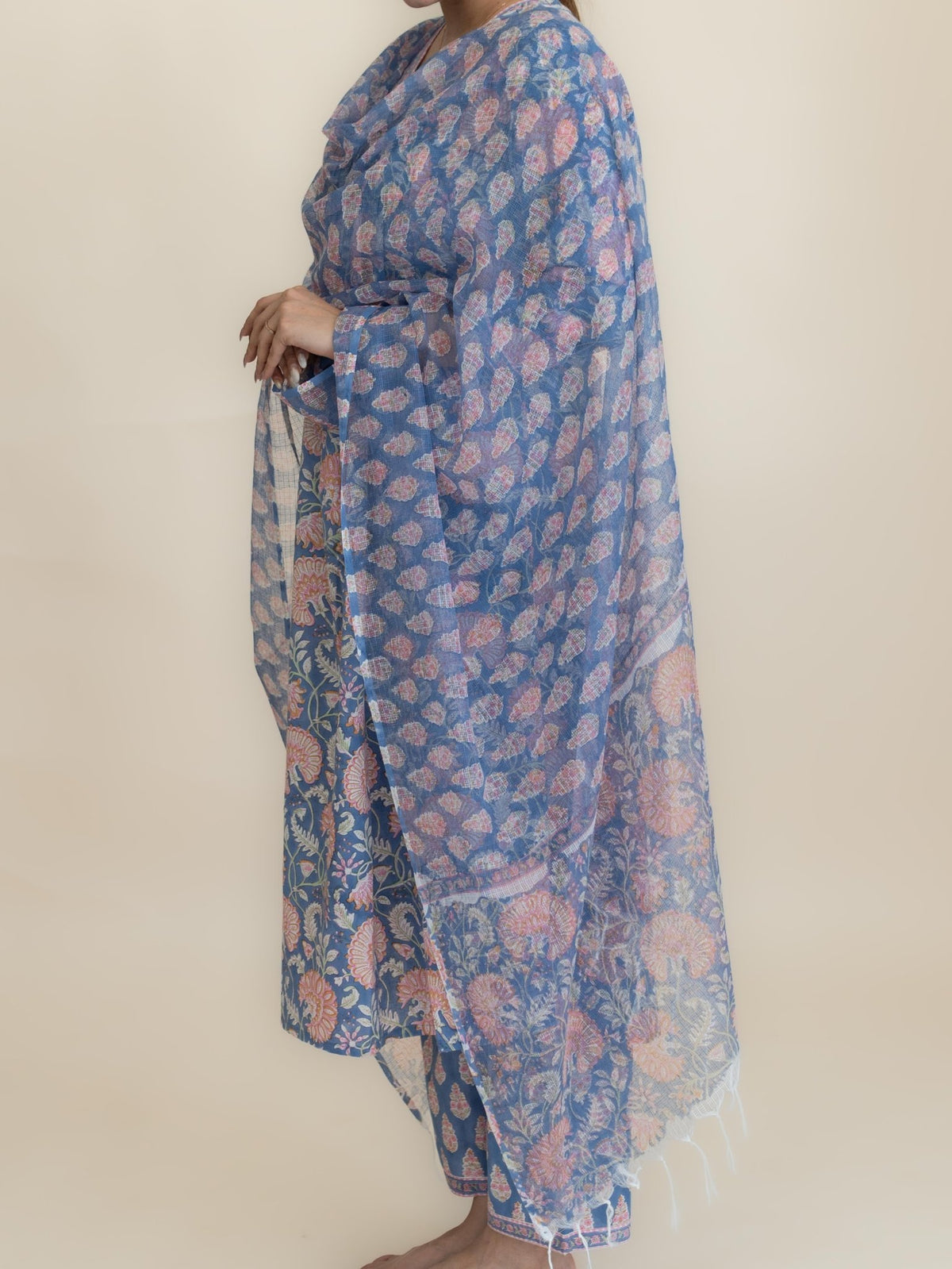 Jivisha Cotton Block Printed A-Line Suit Set - AINA