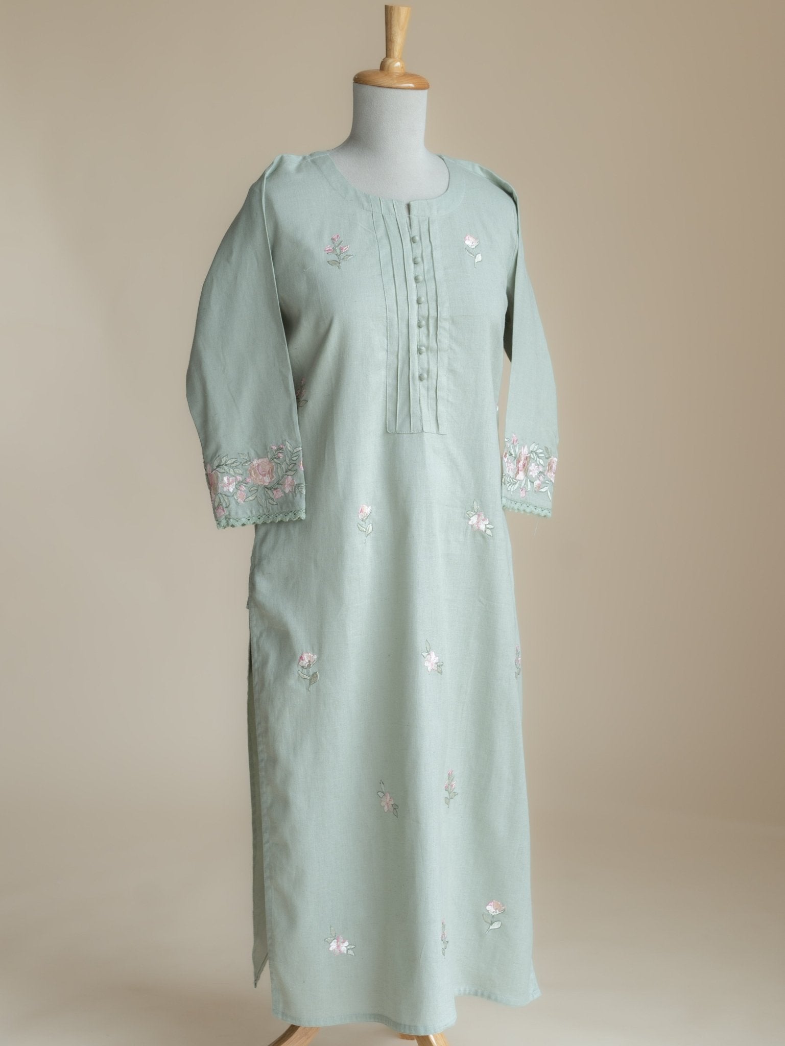 Kaiza Cotton Flax Embroidered Straight Kurta - AINA