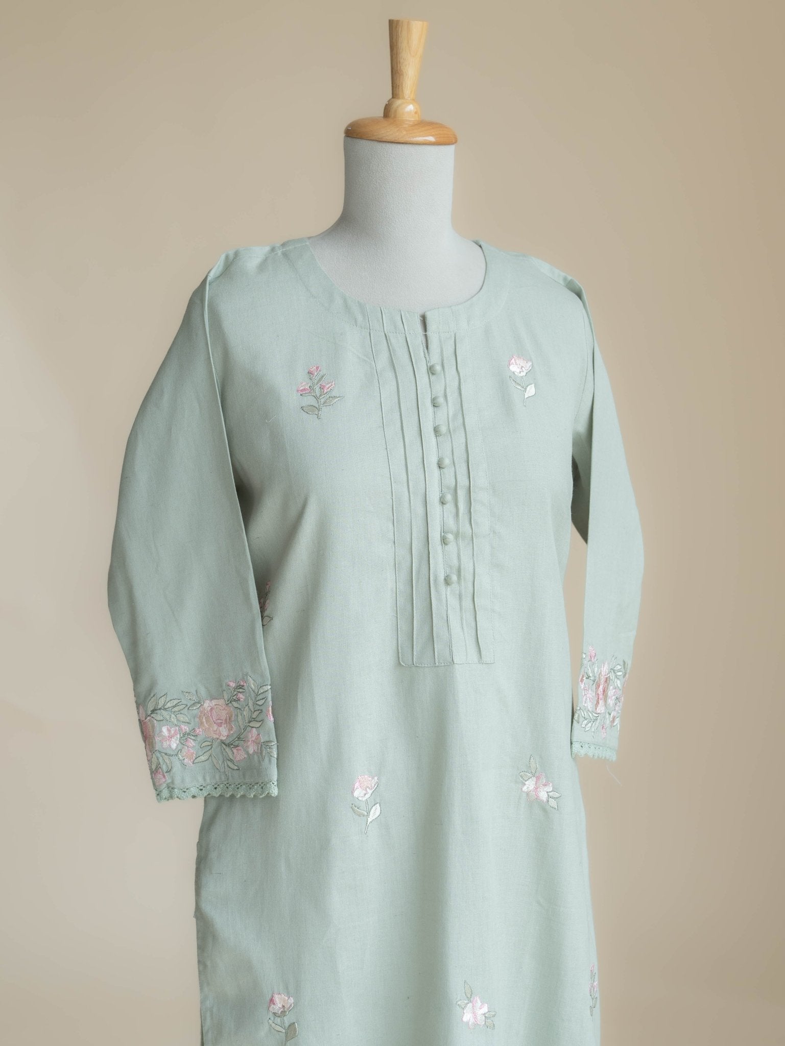 Kaiza Cotton Flax Embroidered Straight Kurta - AINA