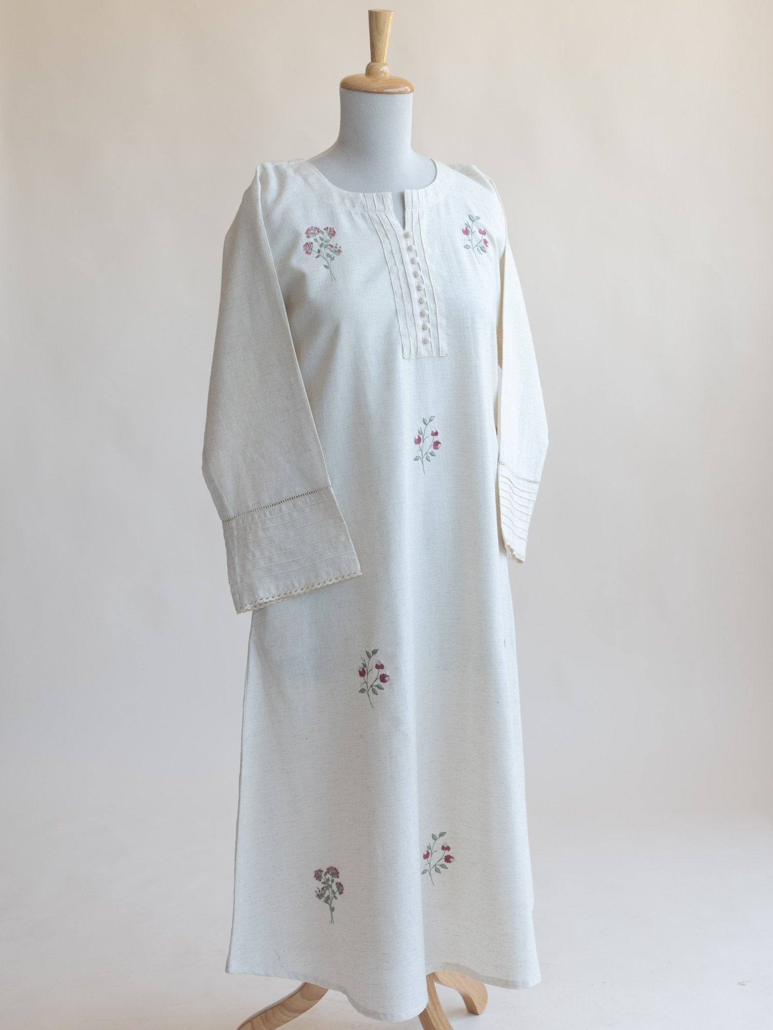 Kamila Cotton Flax Embroidered A - Line Kurta - AINA