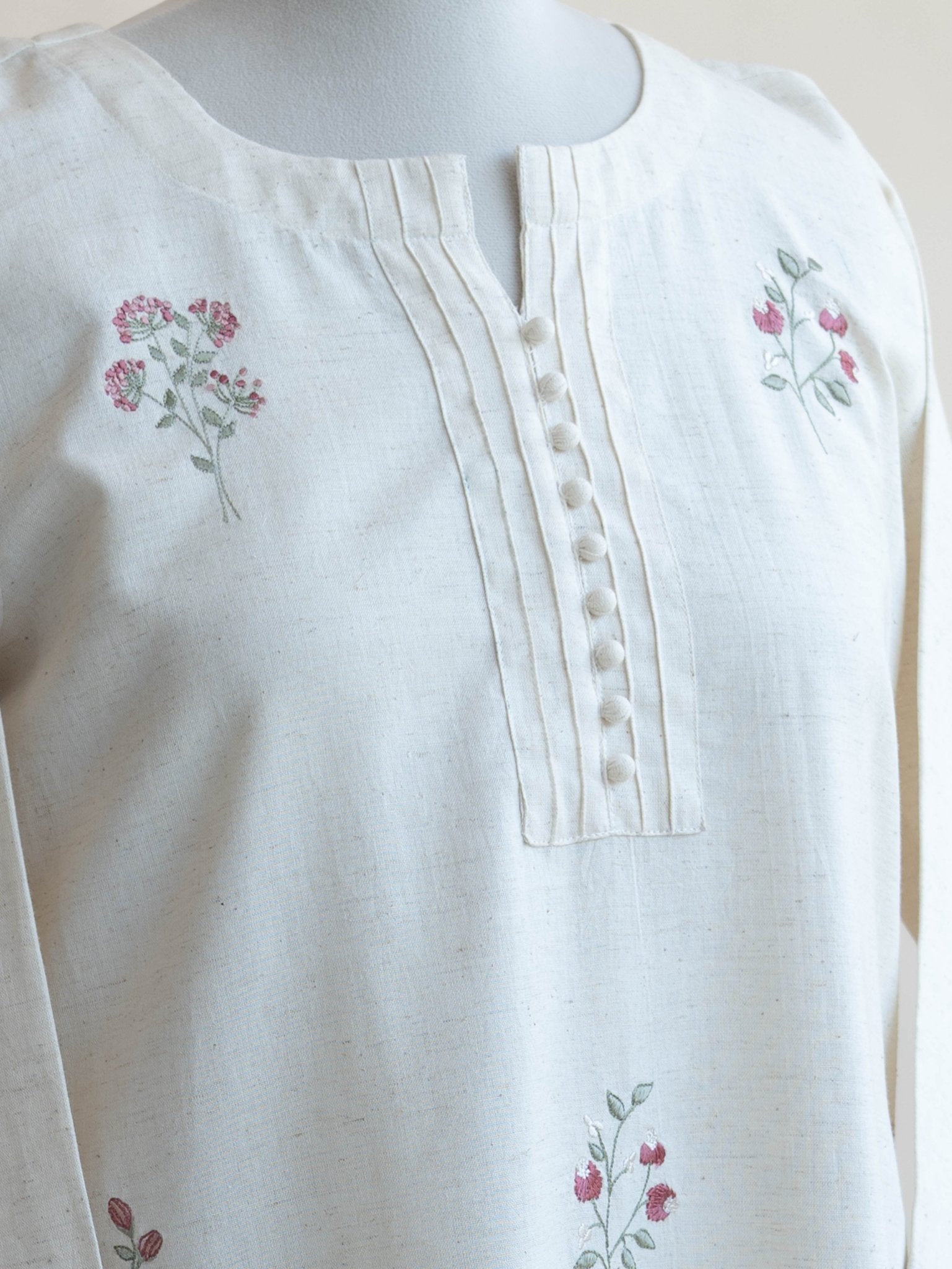 Kamila Cotton Flax Embroidered A - Line Kurta - AINA