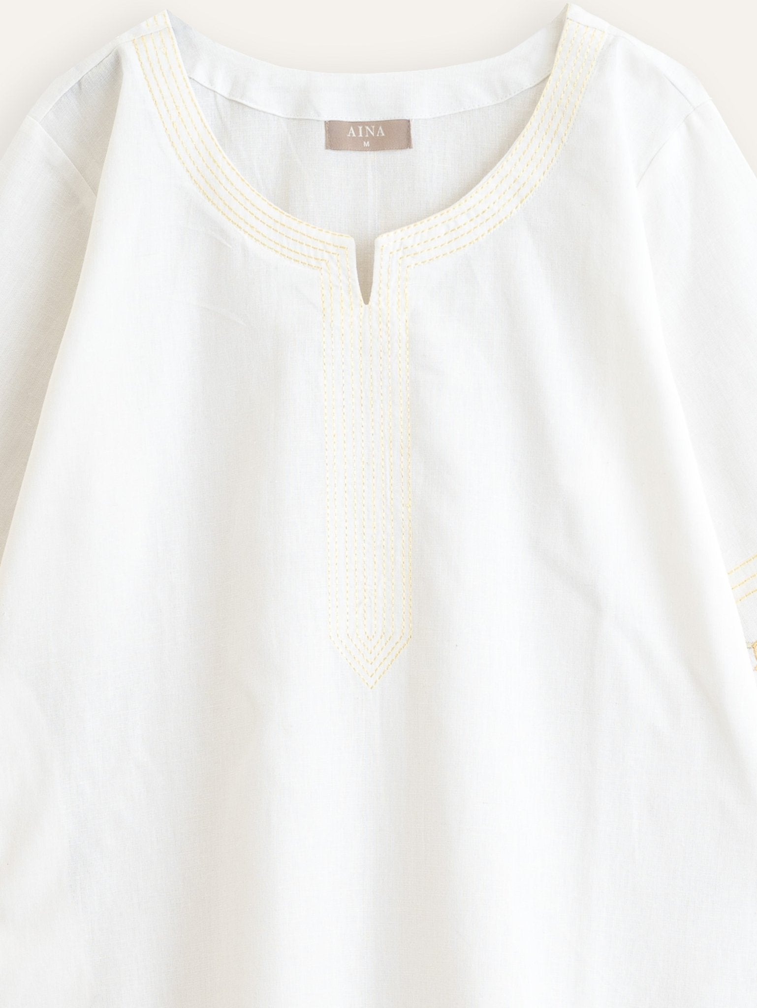 Kaneez Cotton Flax Embroidered Straight Kurta - AINA