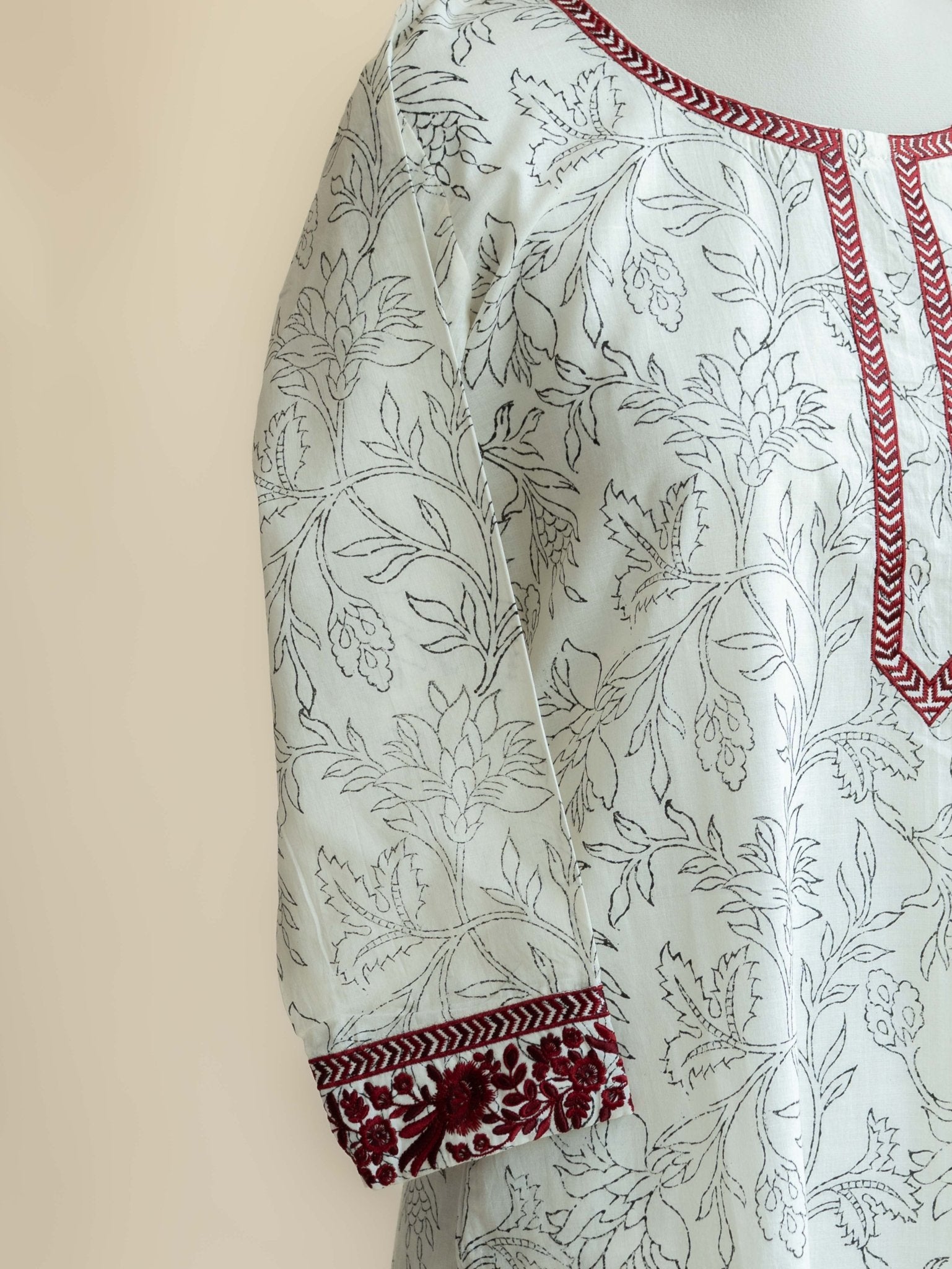 Kavita Cotton Block Printed Embroidered Straight Kurta - AINA