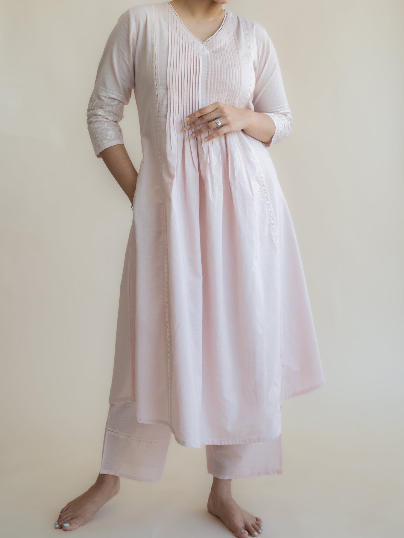 Kesiya Cotton Embroidered A - Line Suit Set - AINA
