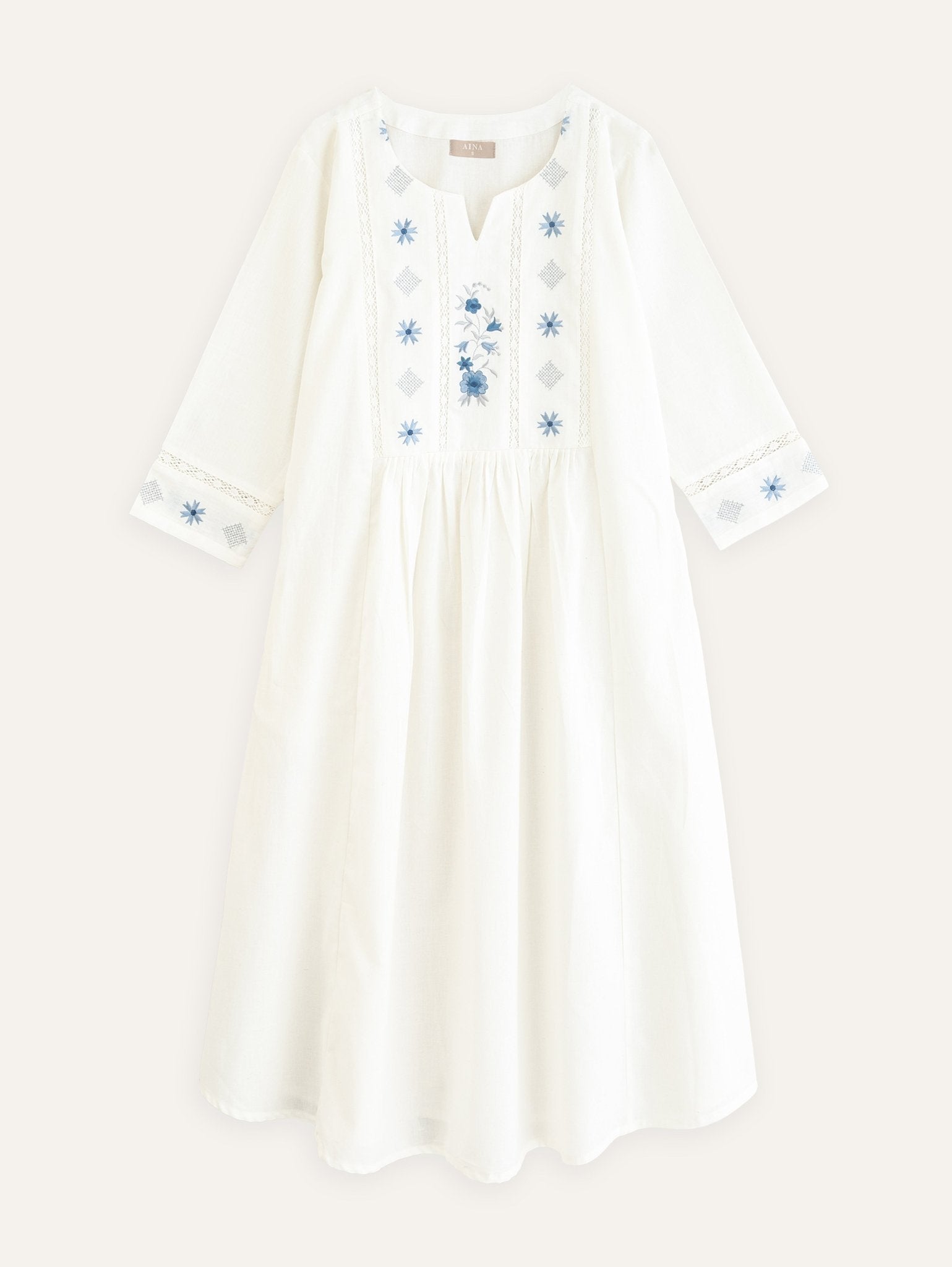 Kripa Cotton Flax Embroidered A Line Kurta - AINA