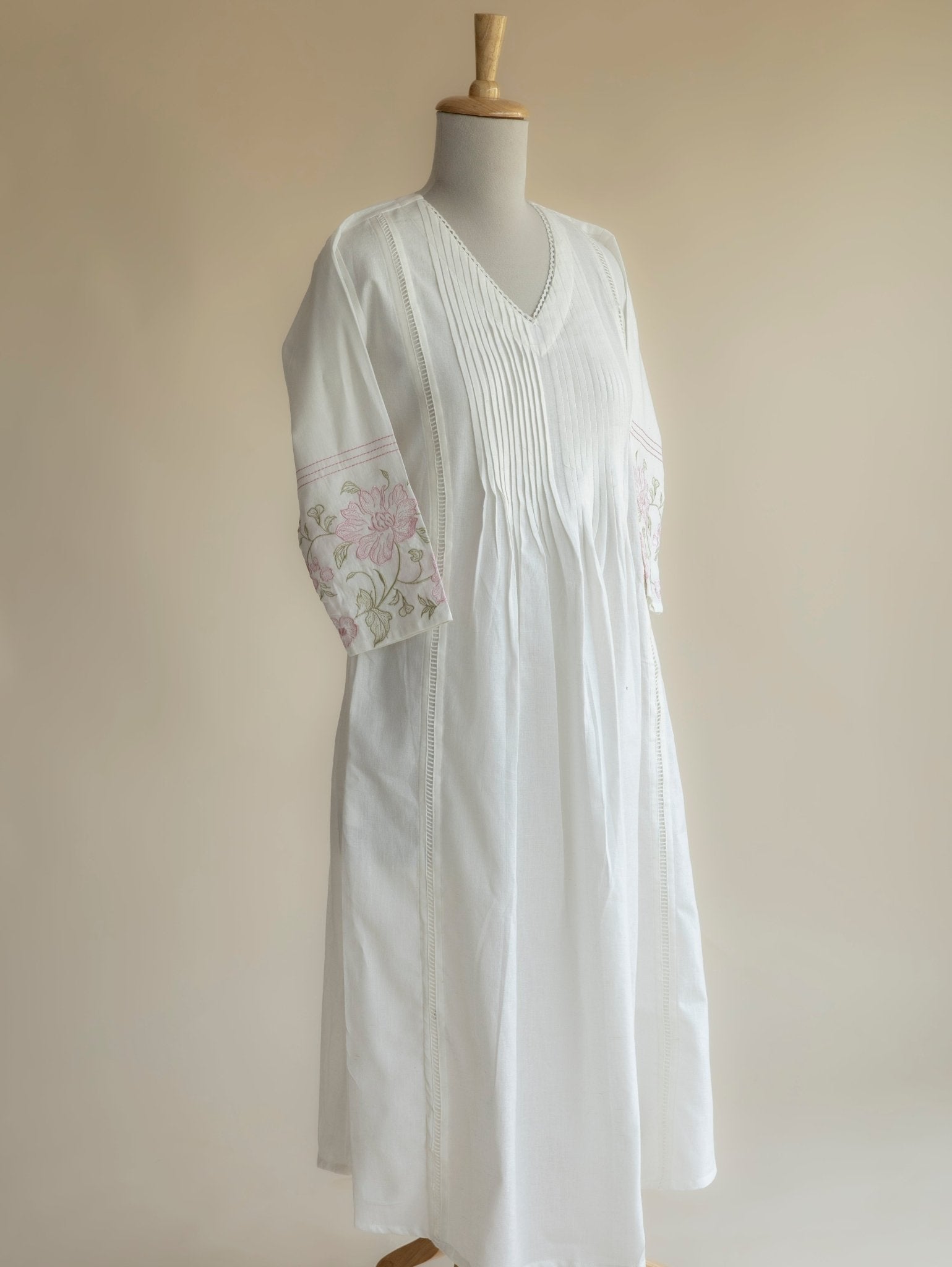 Kripali Cotton Flax Embroidered A Line Kurta - AINA