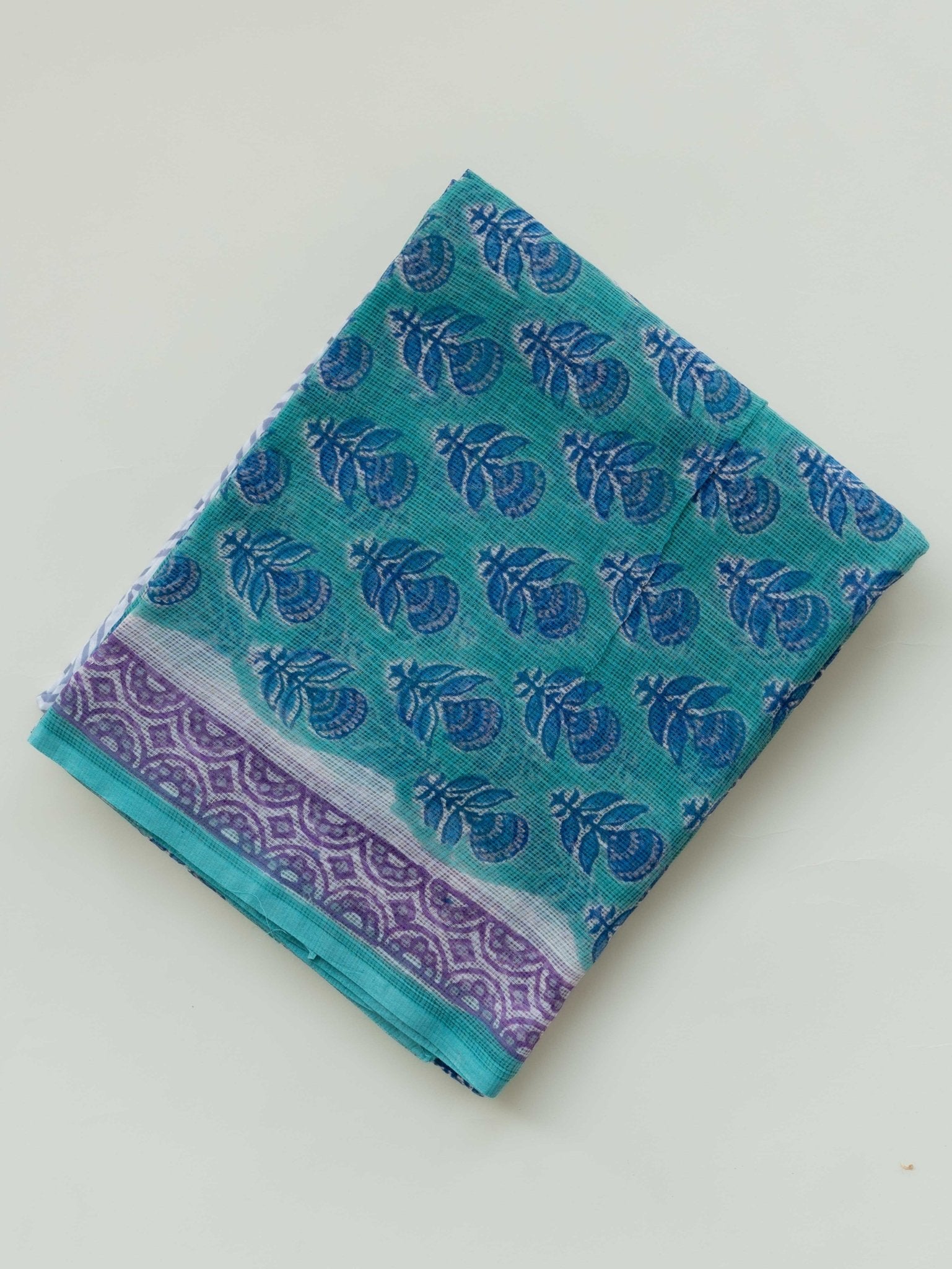 Lamiha Kota Doria Block Printed Unstitched Suit Set - 3 Piece - AINA