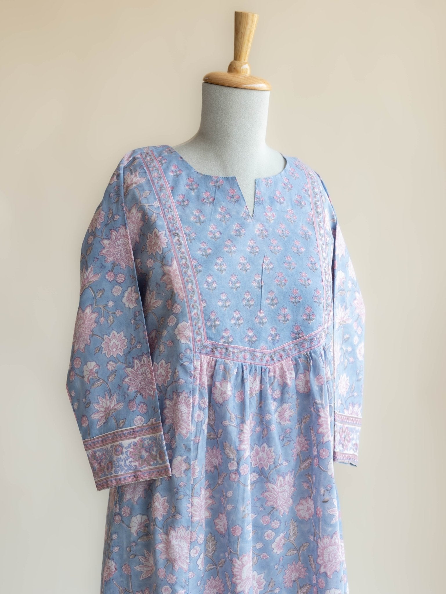 Layana Cotton Block Printed A - line Kurta - AINA