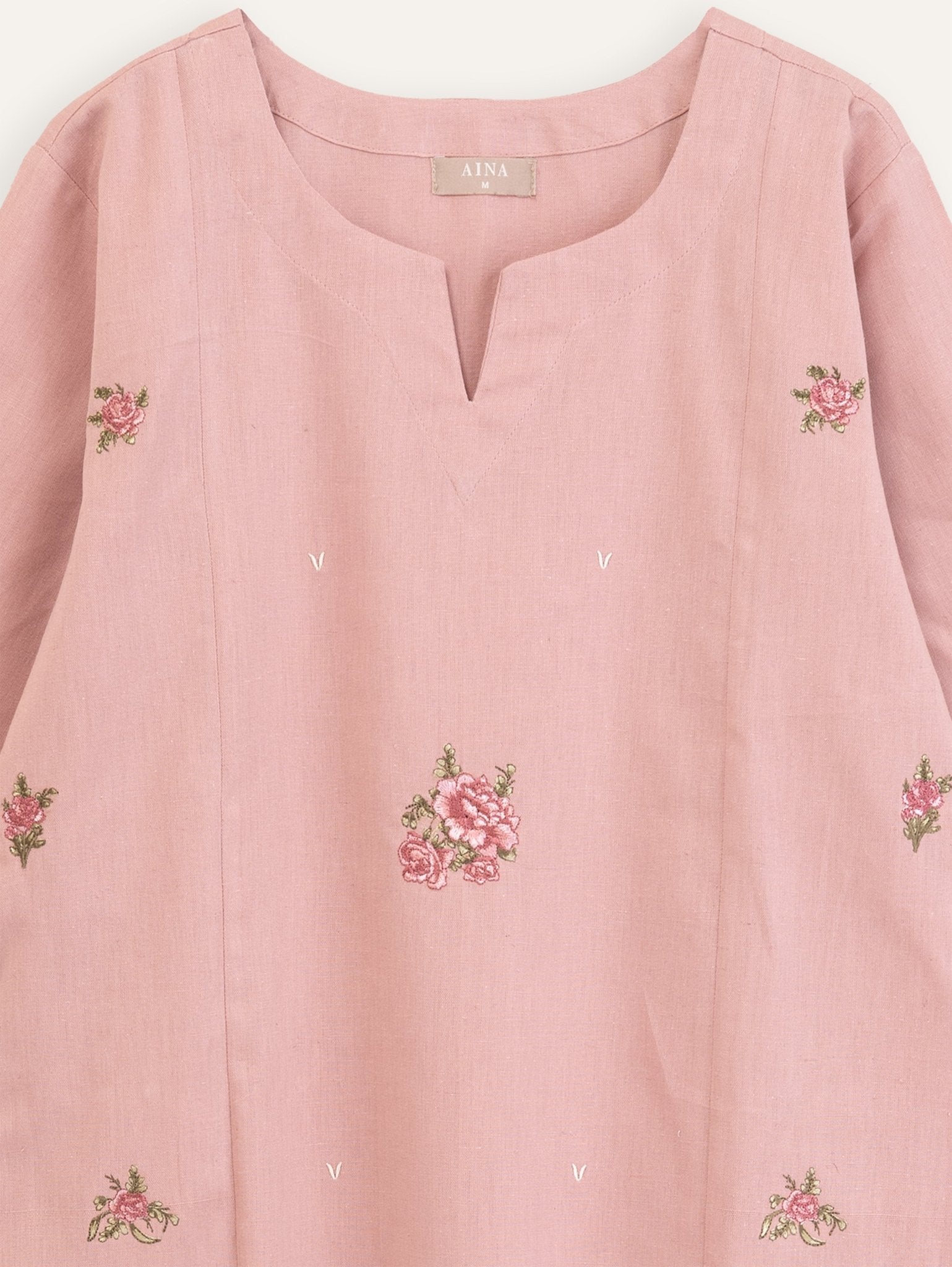 Layana Cotton Flax Embroidered Straight Kurta - AINA