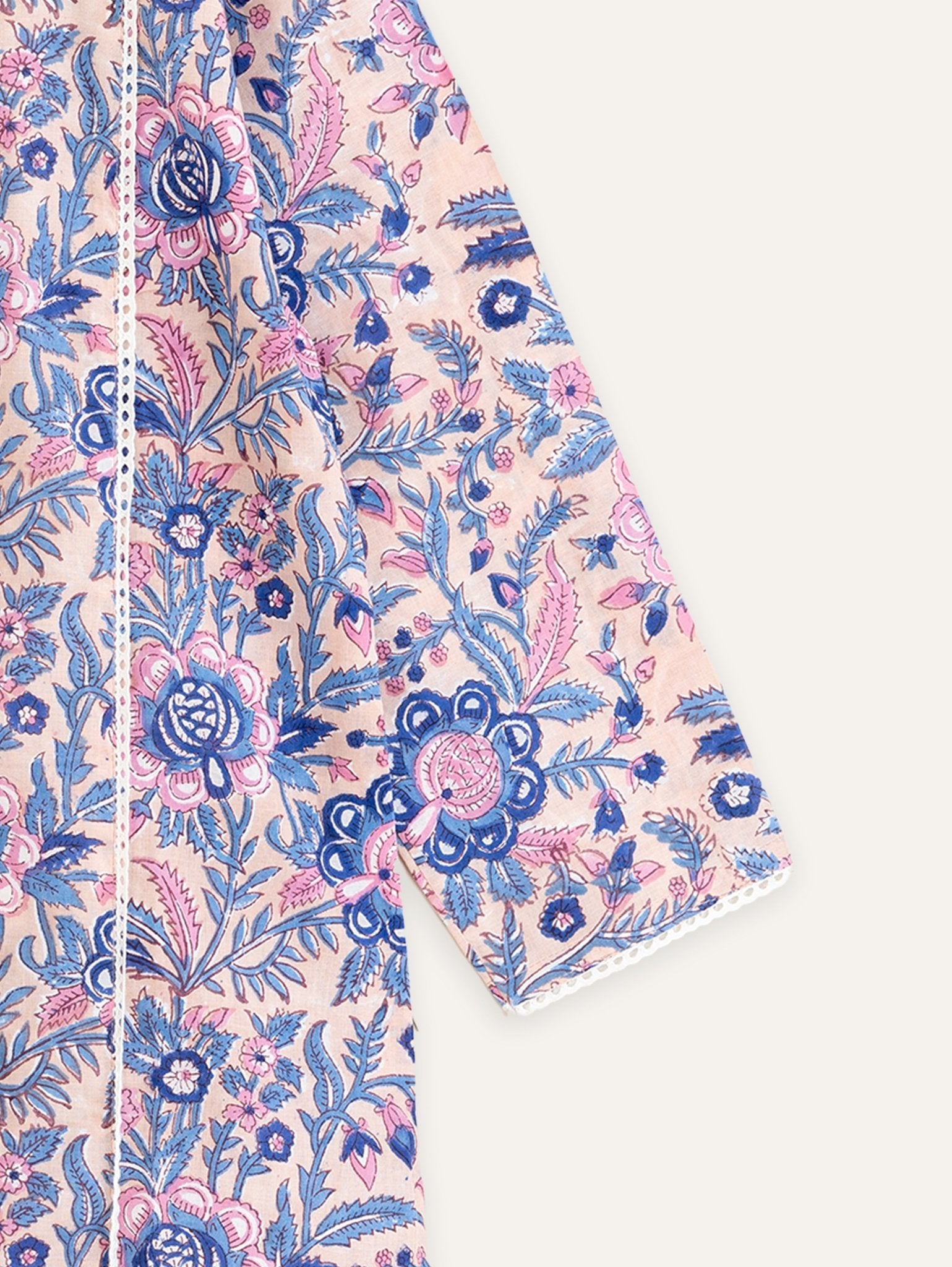 Leela Cotton Embroidered Block Printed Straight Kurta - AINA