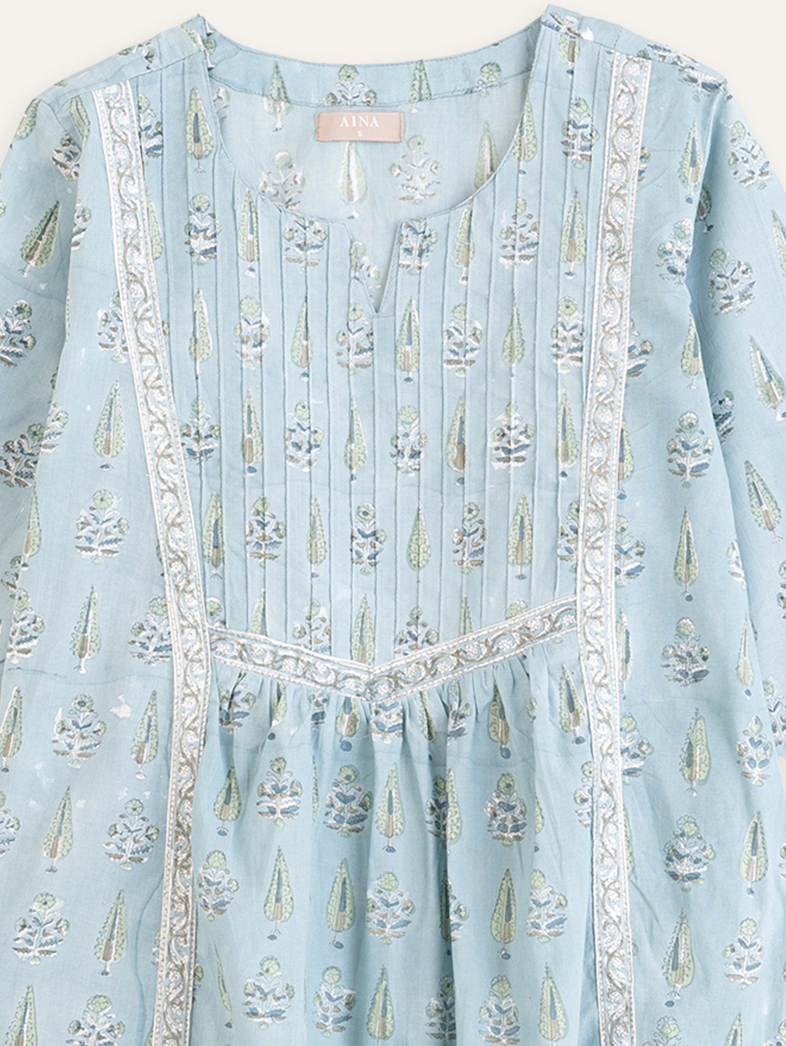 Lena Cotton Block Printed A - Line Kurta - AINA