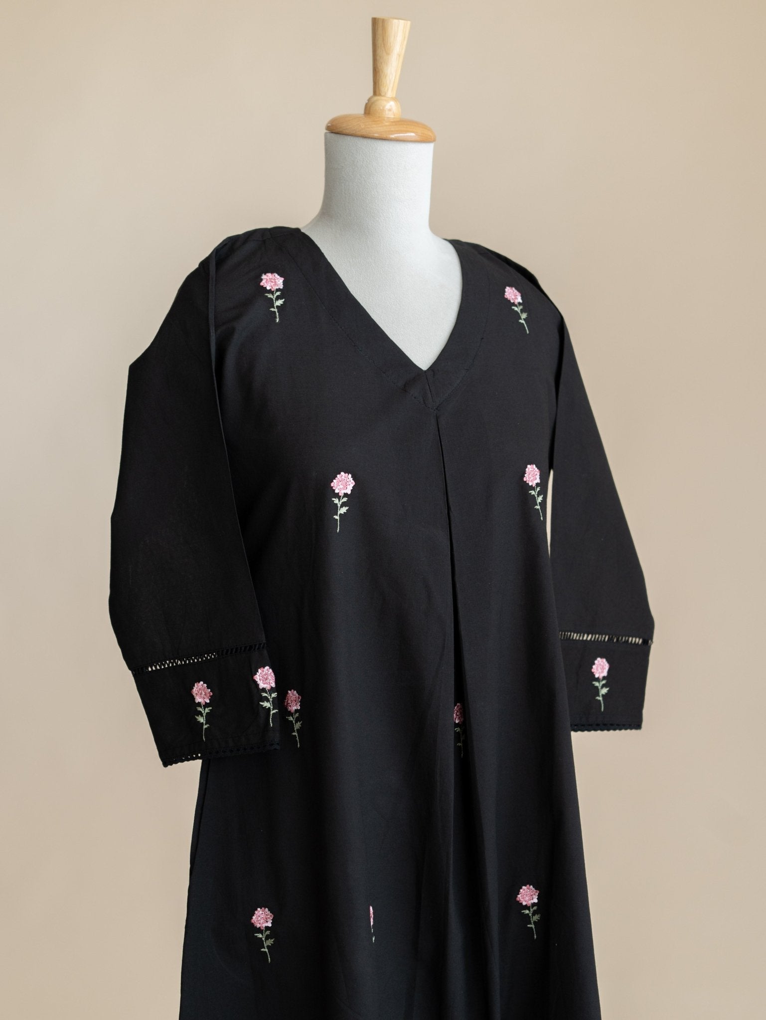 Leya Cotton Embroidered A - Line Kurta - AINA