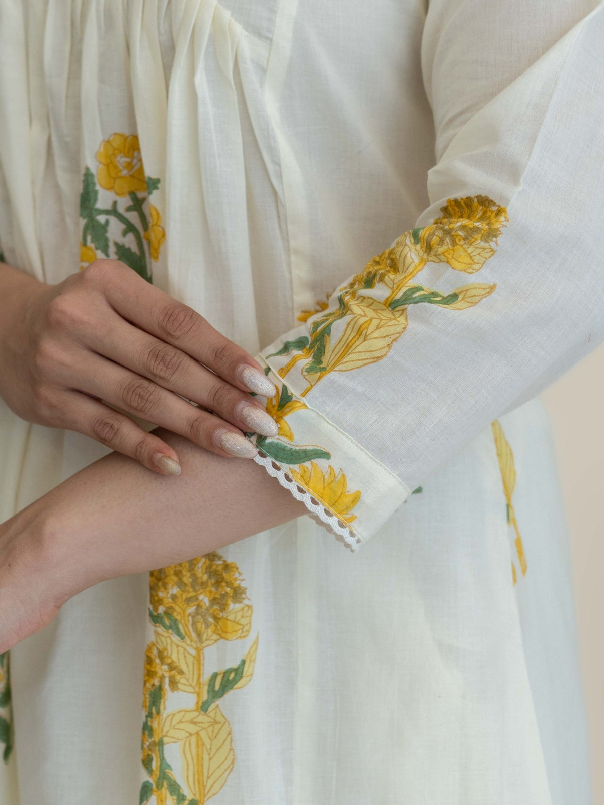 Lisha Cotton Block Printed A-Line Suit Set - AINA