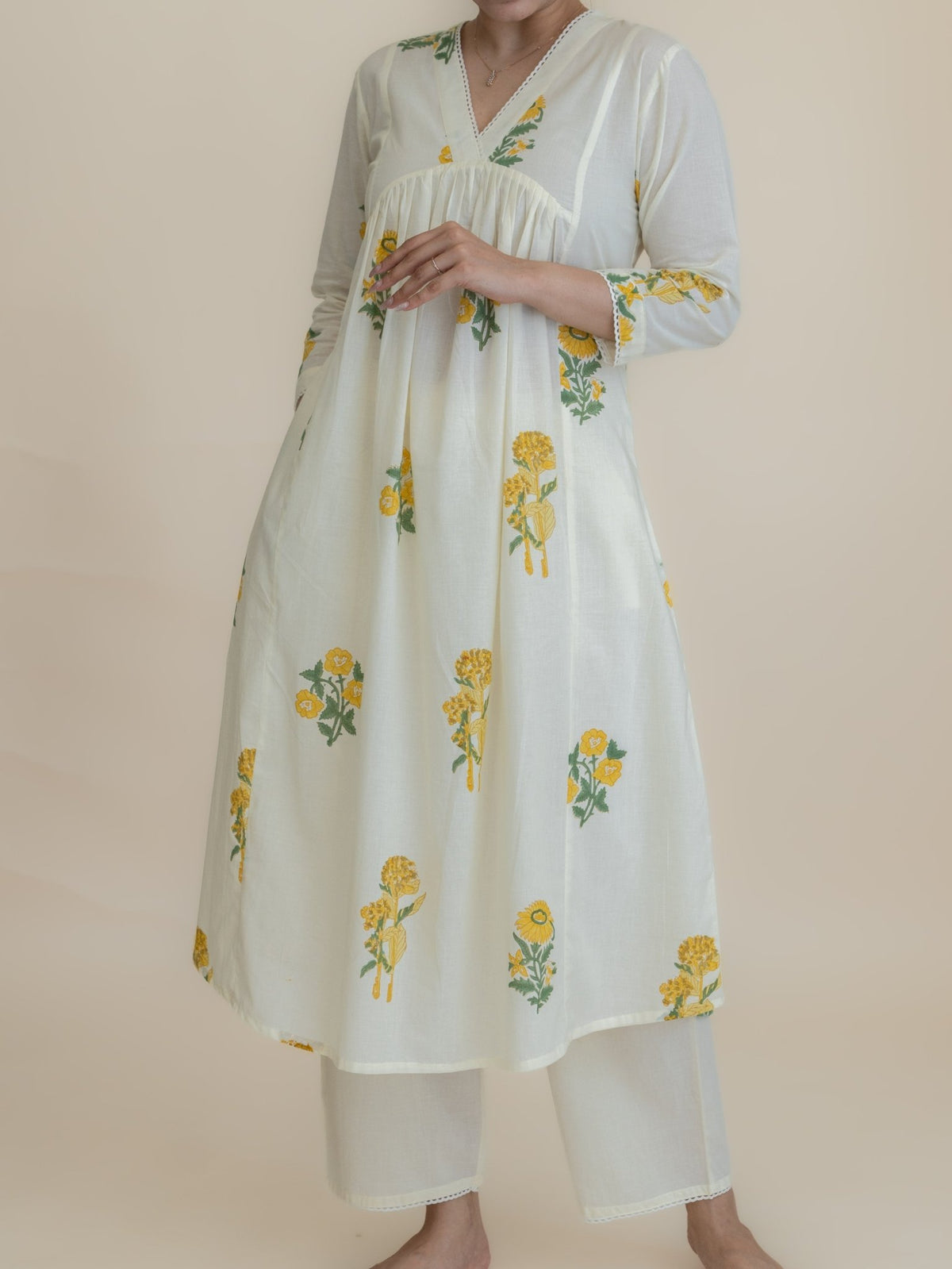 Lisha Cotton Block Printed A-Line Suit Set - AINA