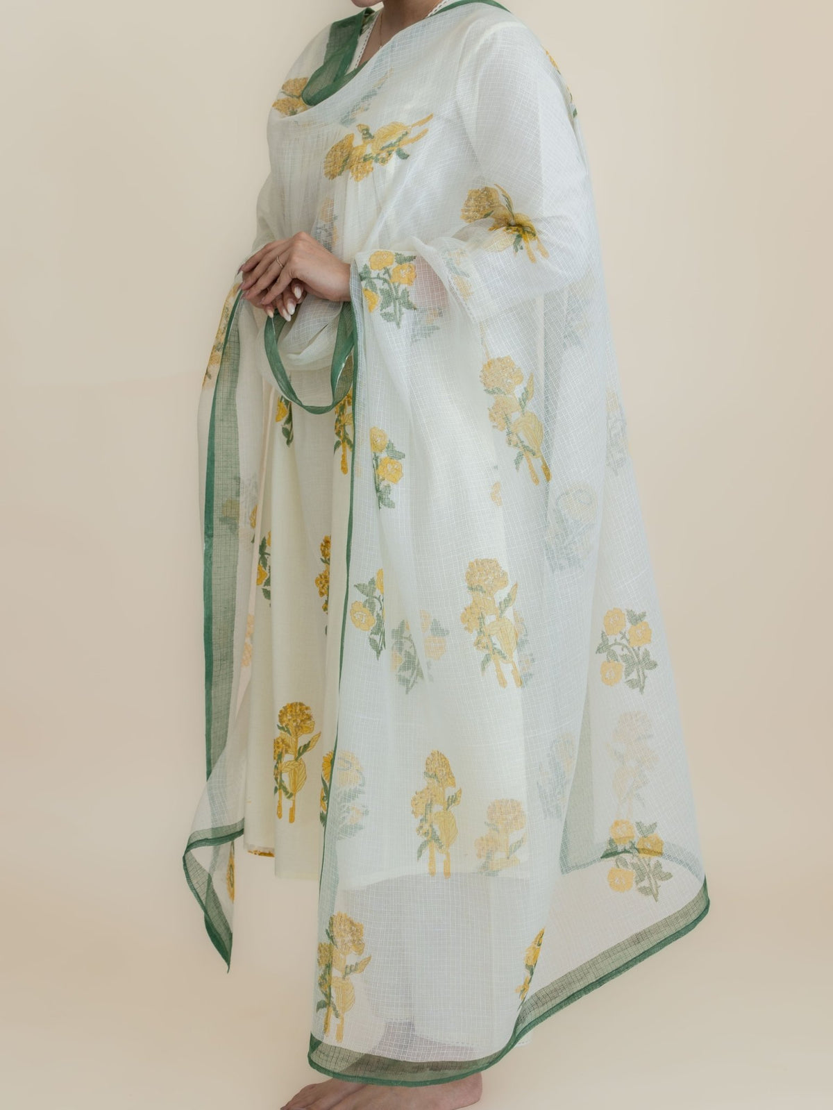 Lisha Cotton Block Printed A-Line Suit Set - AINA