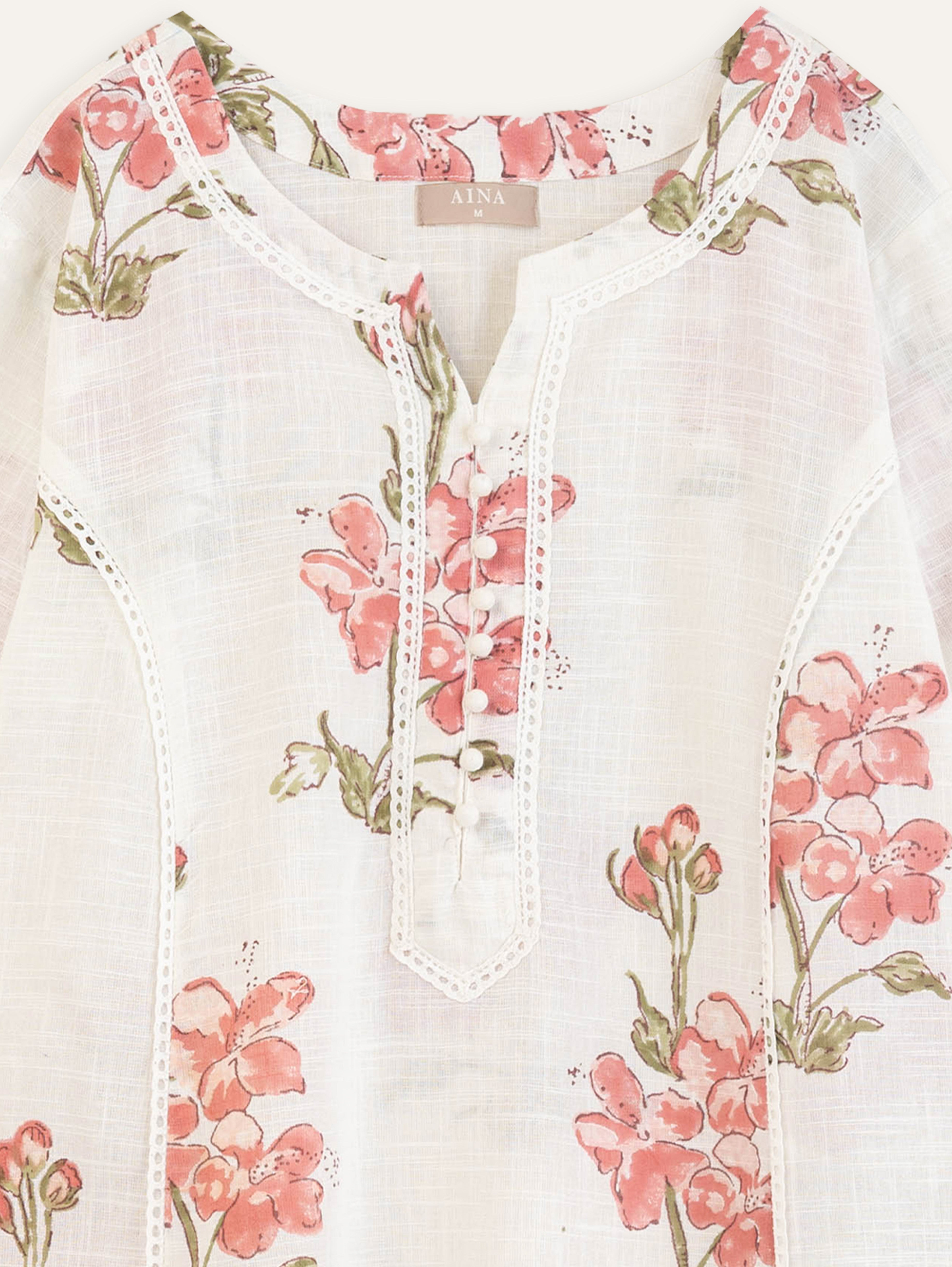 Tishya Slub Block Printed A Line Kurta