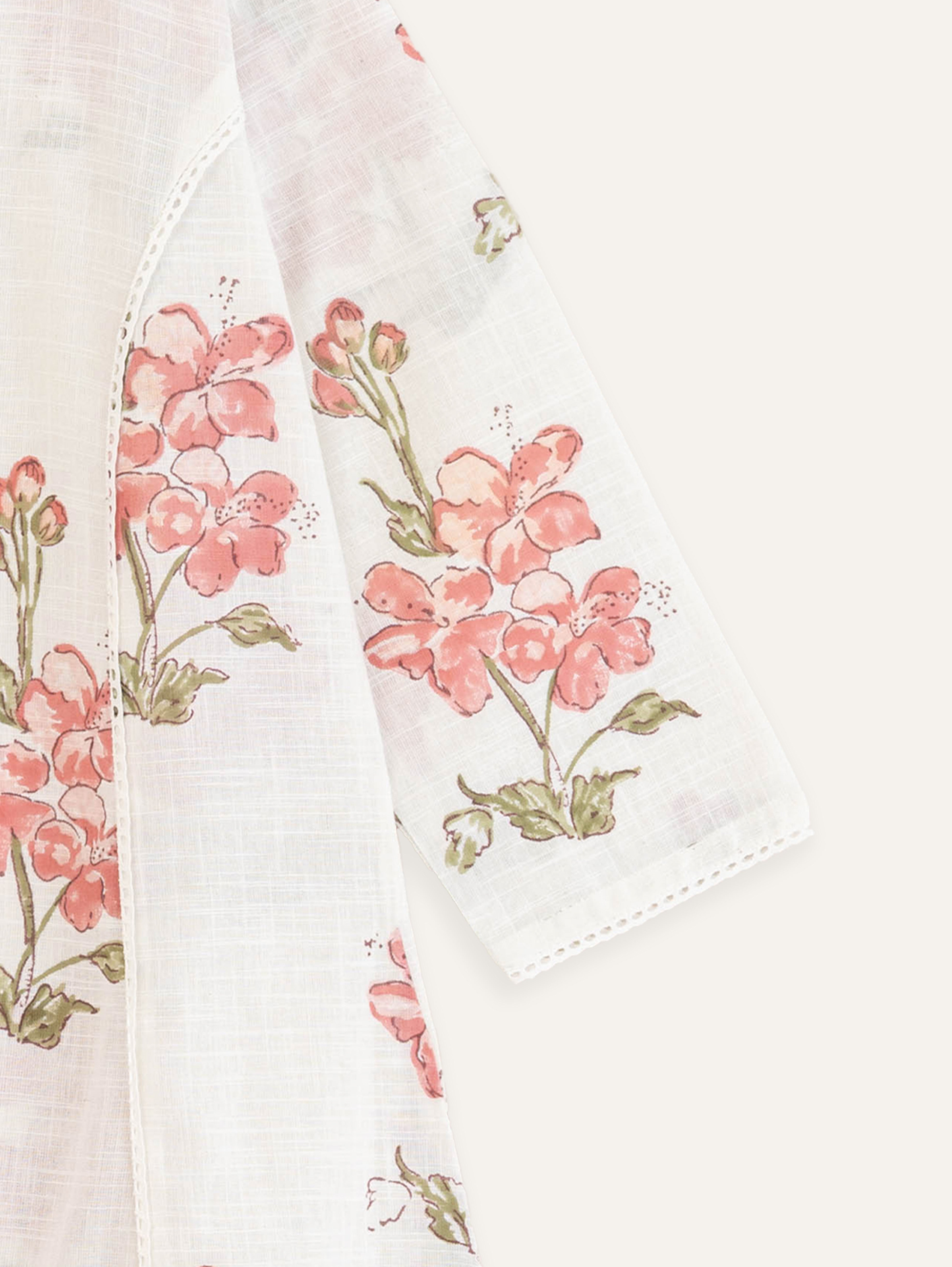 Tishya Slub Block Printed A Line Kurta