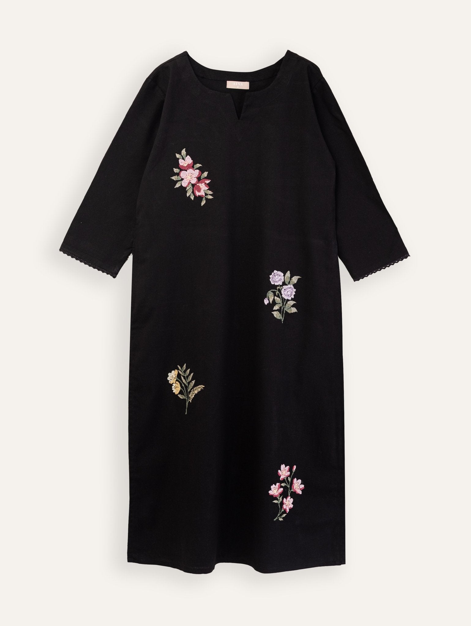 Lubna Cotton Flax Embroidered Straight Kurta - AINA