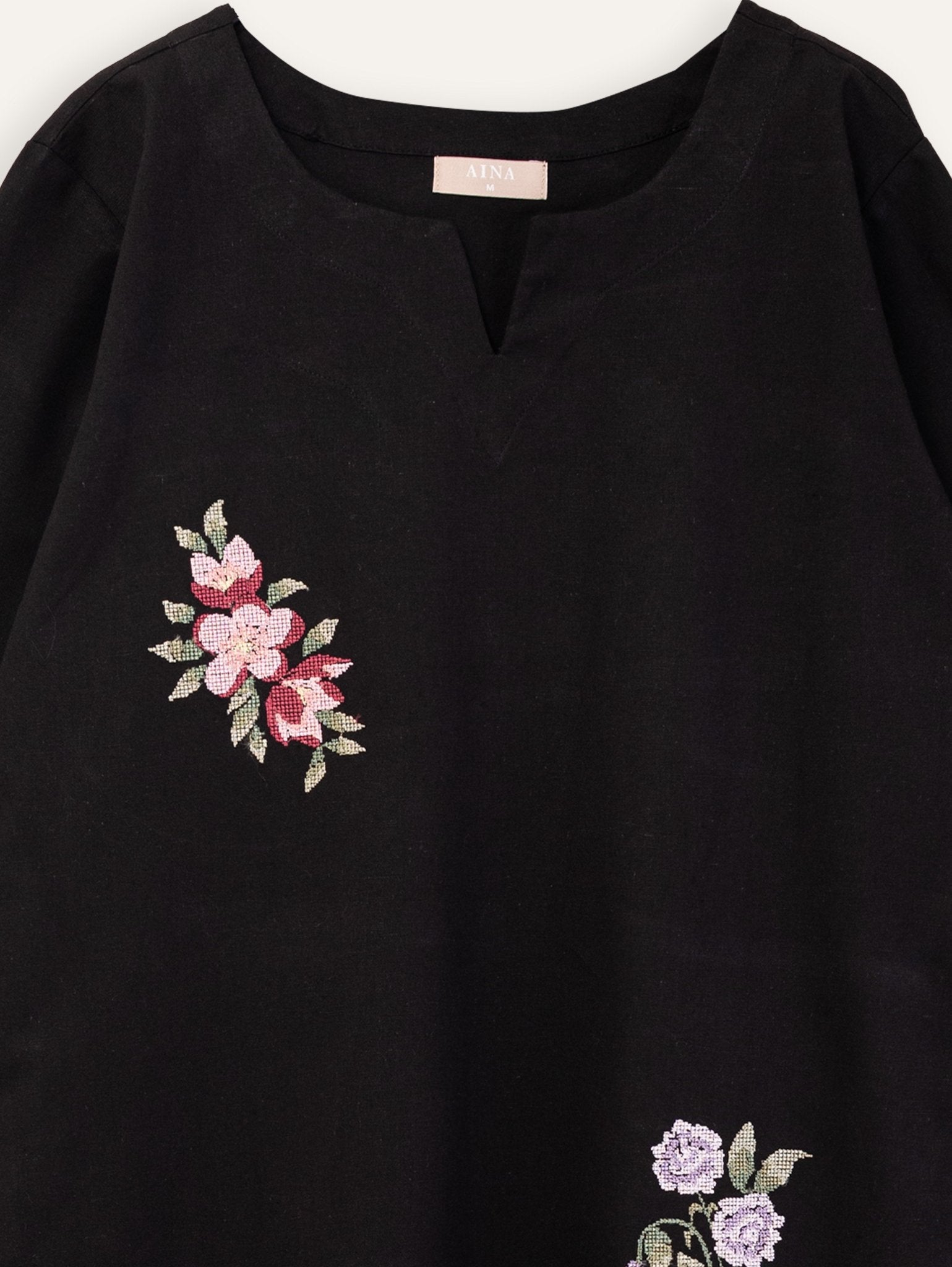 Lubna Cotton Flax Embroidered Straight Kurta - AINA