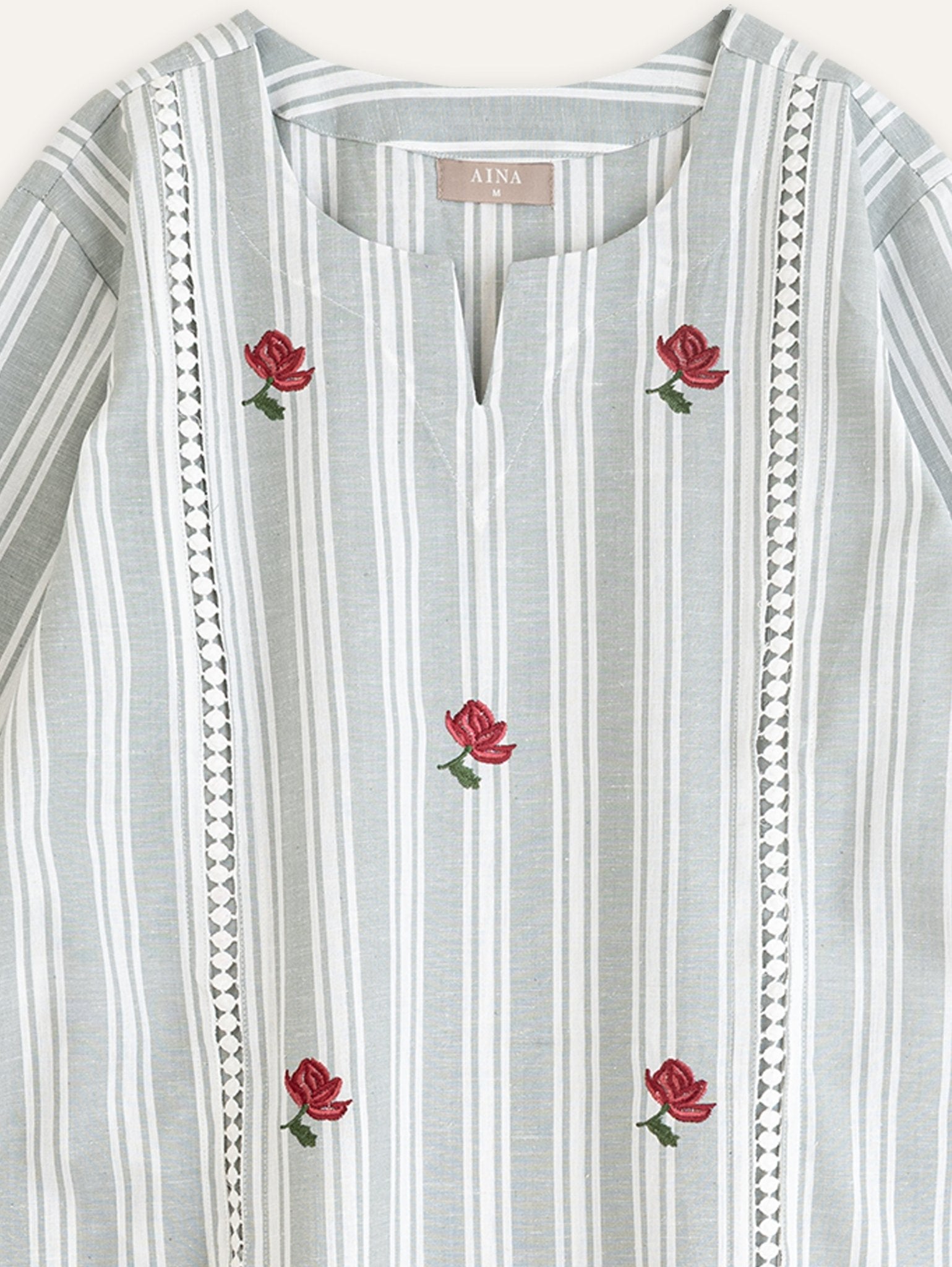 Madhulika Cotton Handloom Embroidered Straight Kurta - AINA