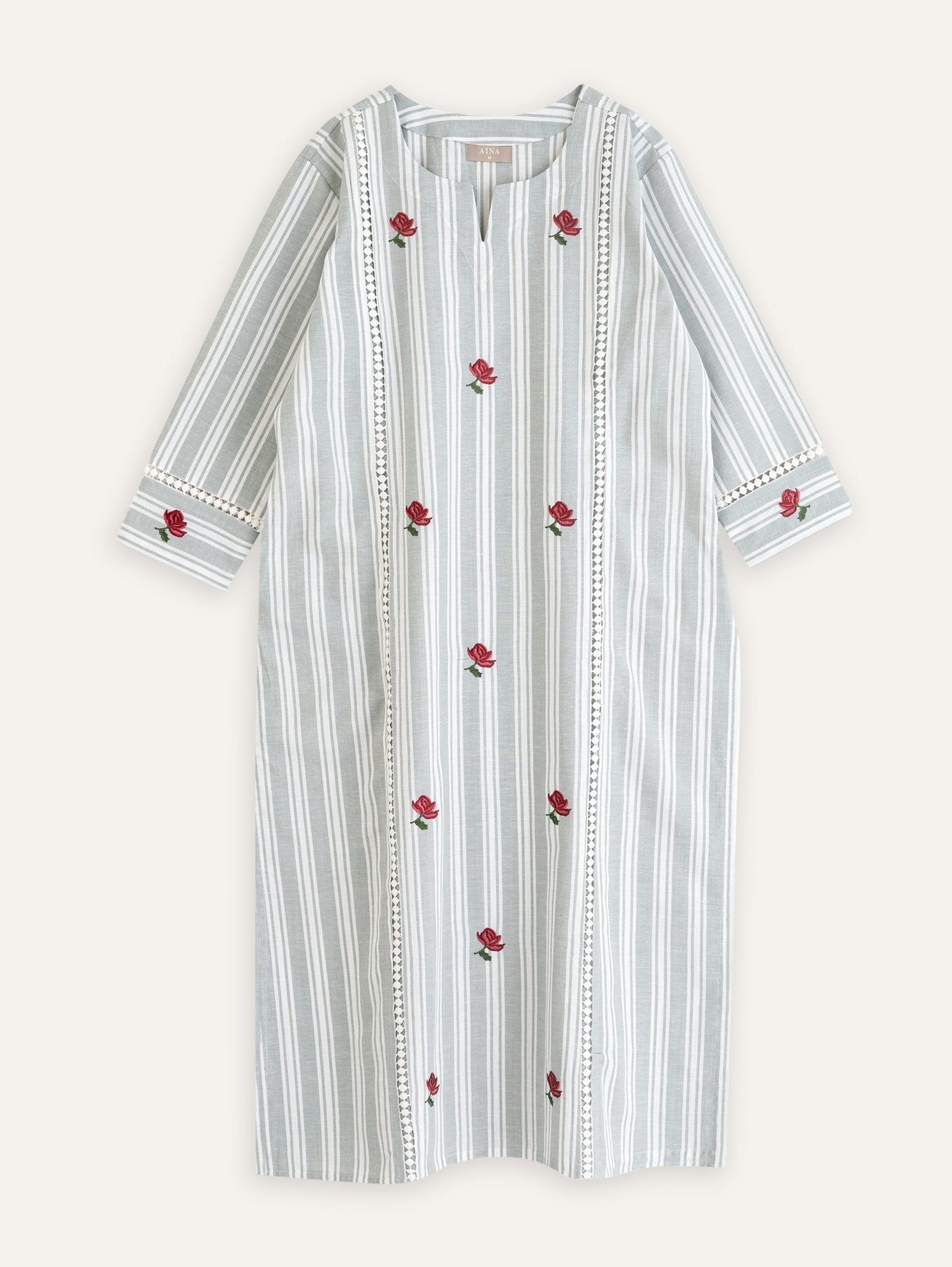 Madhulika Cotton Handloom Embroidered Straight Kurta - AINA