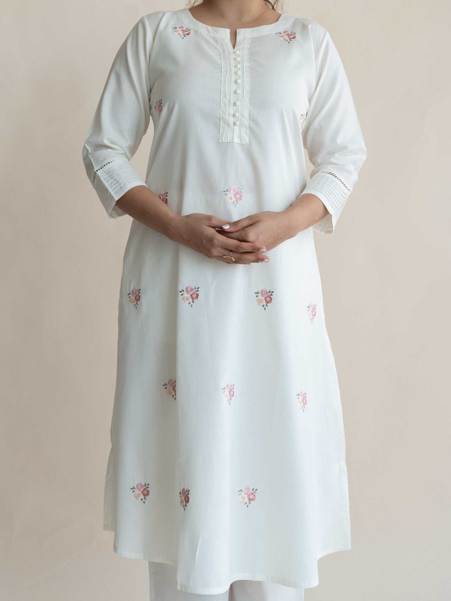 Malha Cotton Embroidered A - Line Kurta - AINA